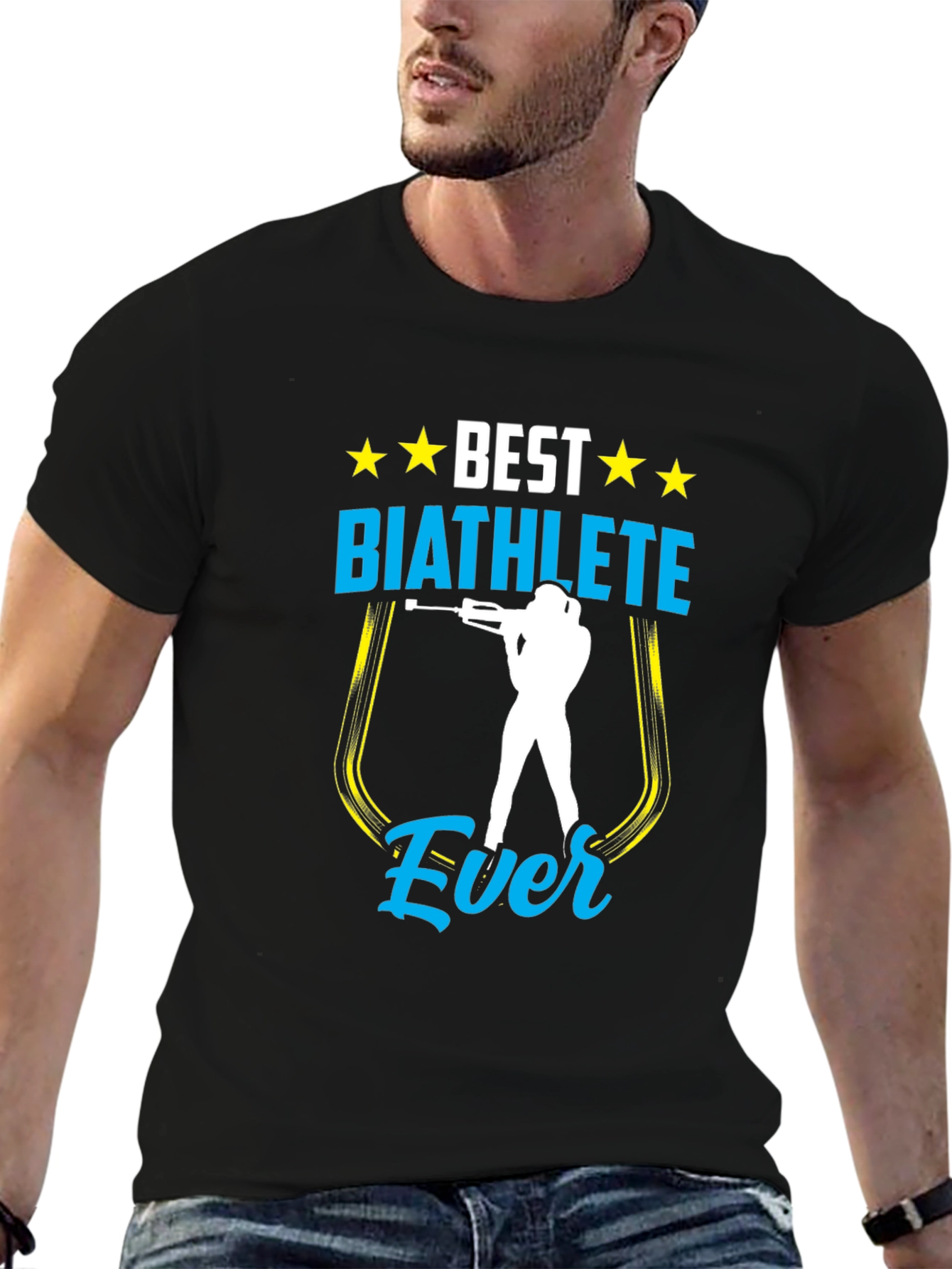 Black Best Biathlete Ever T-Shirt | Men's Black Graphic Tee view 6