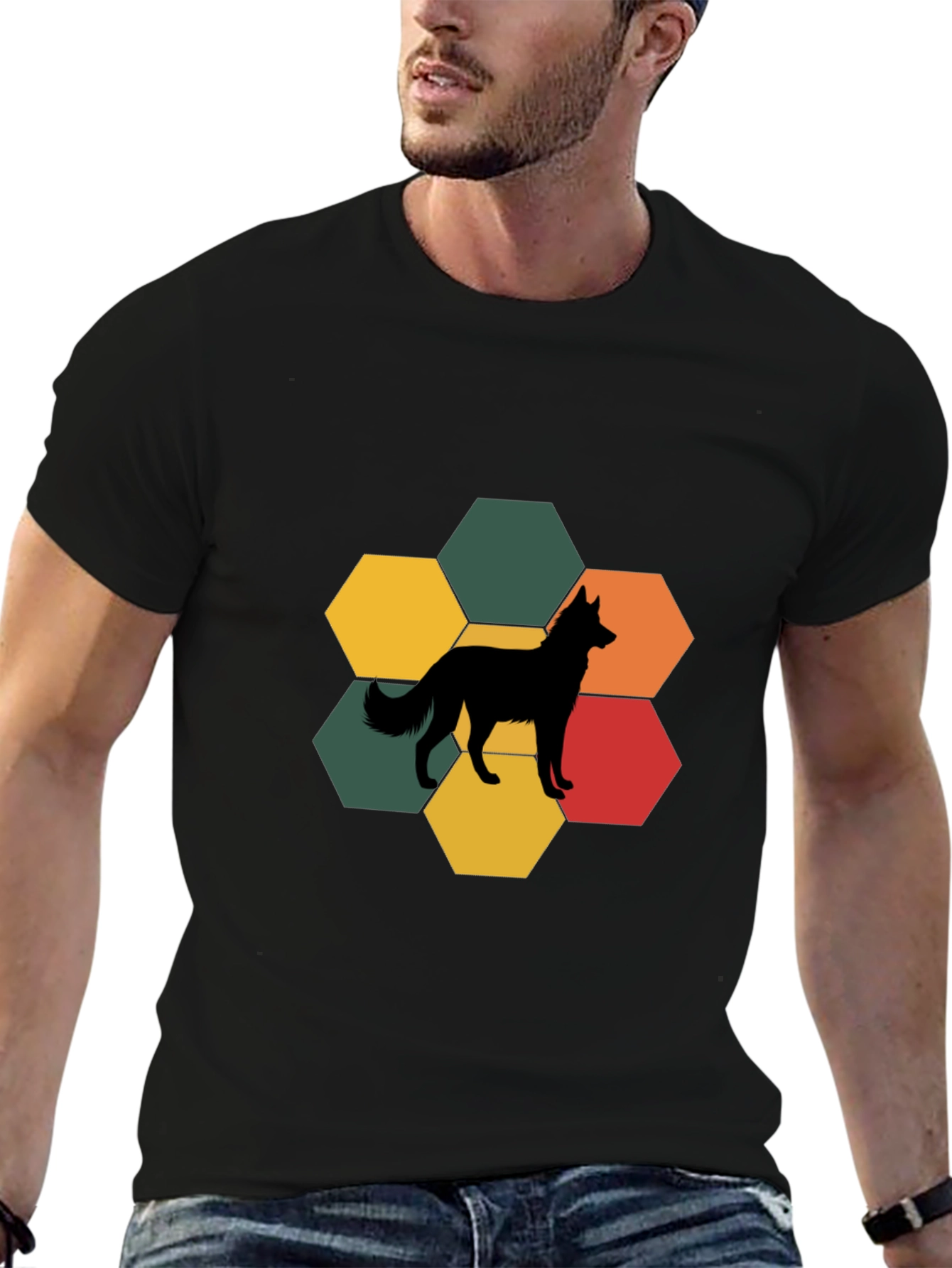 Black Dog Silhouette Hexagon T-Shirt view 6
