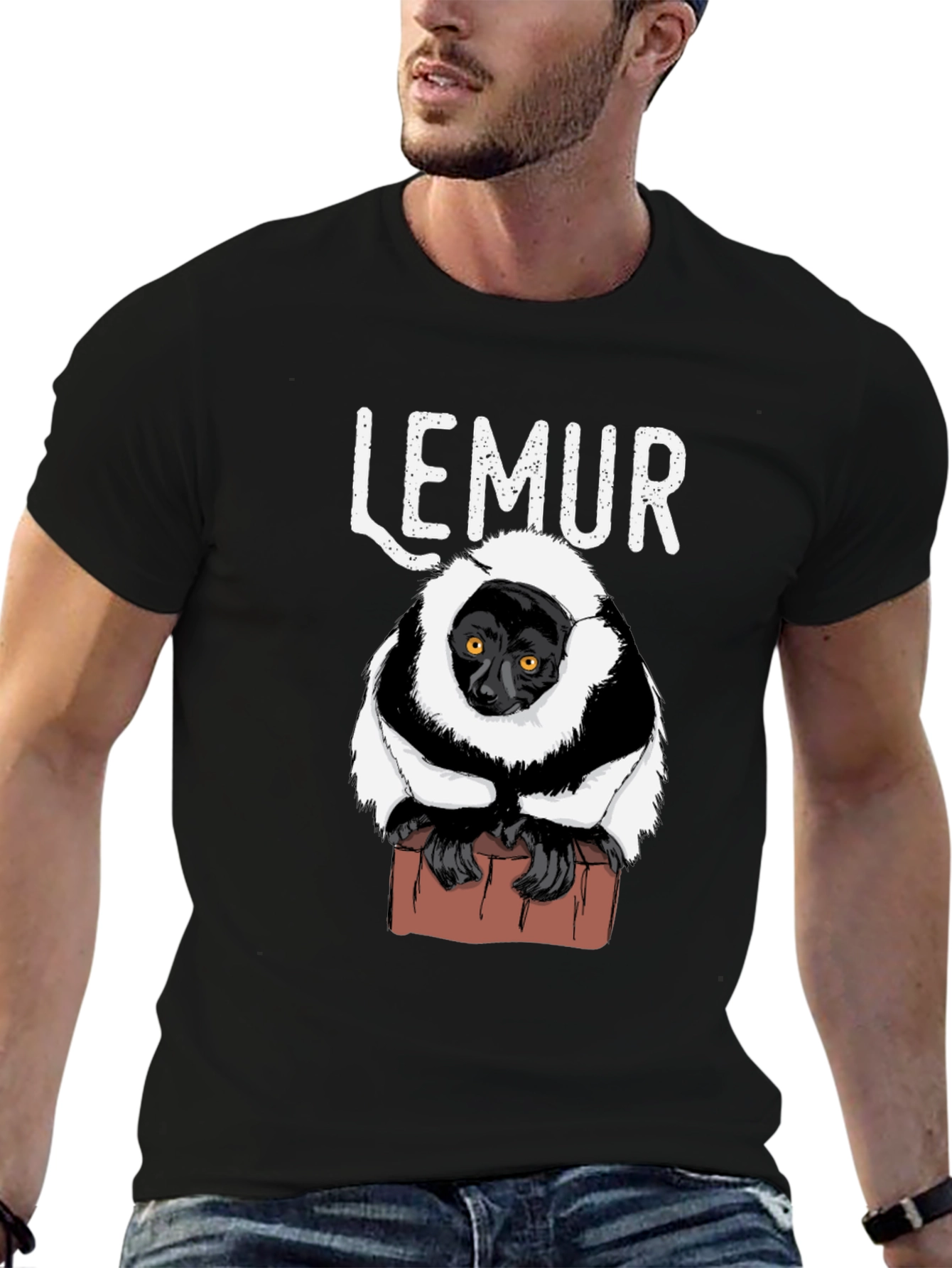 Black Lemur Graphic Print Black T-Shirt view 6
