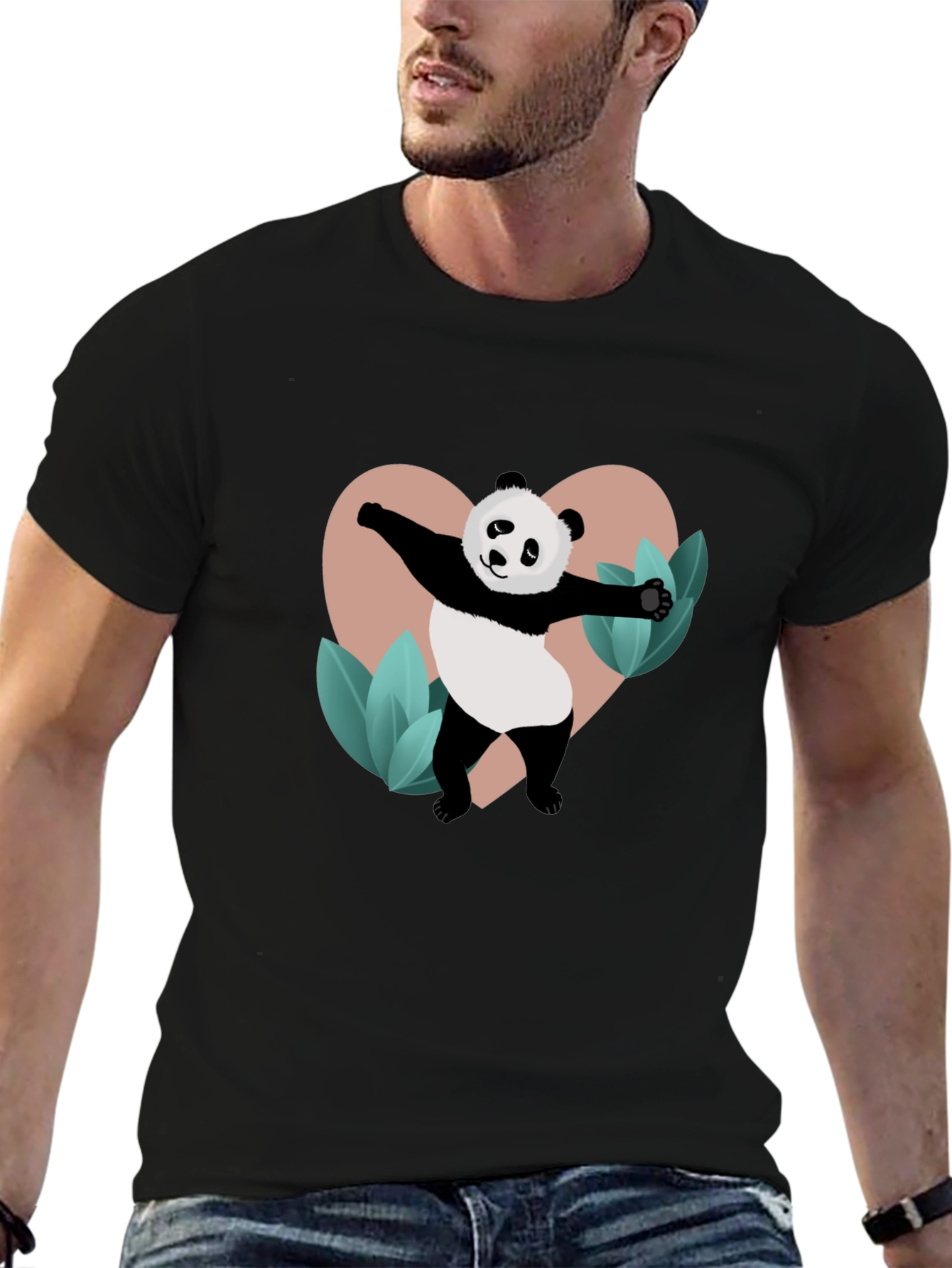 Black Panda Heart Graphic Black T-Shirt view 6