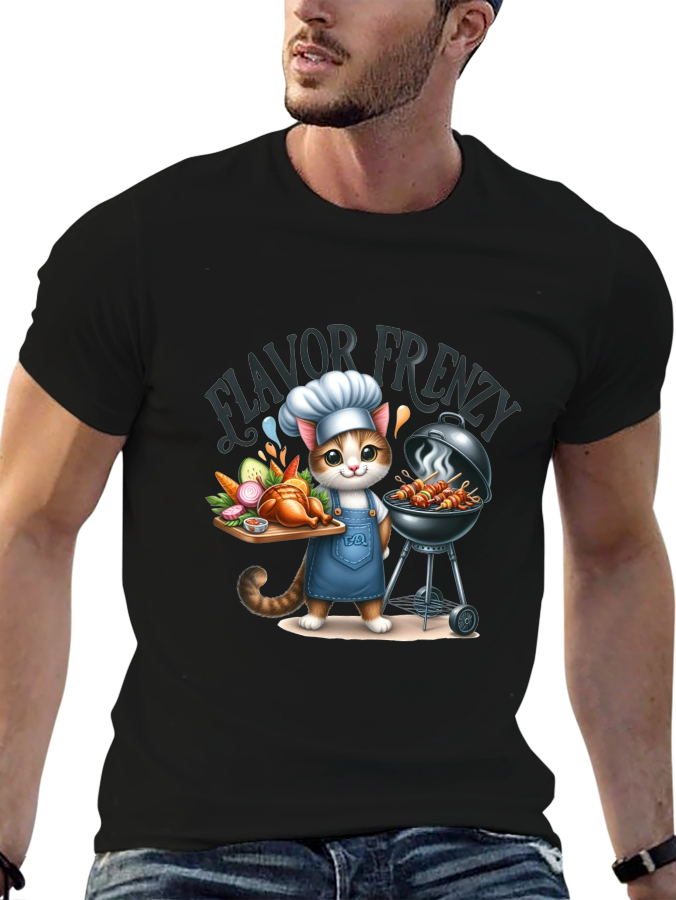 Black Flavor Frenzy Cat Chef T-Shirt view 6