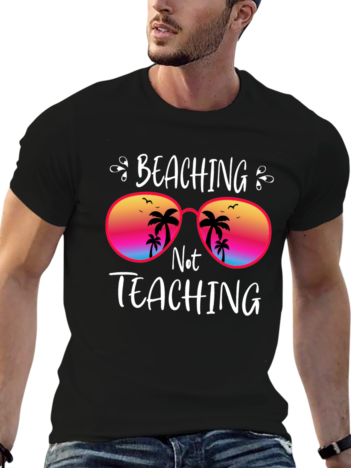 Black Beaching Not Teaching Graphic T-Shirt view 6