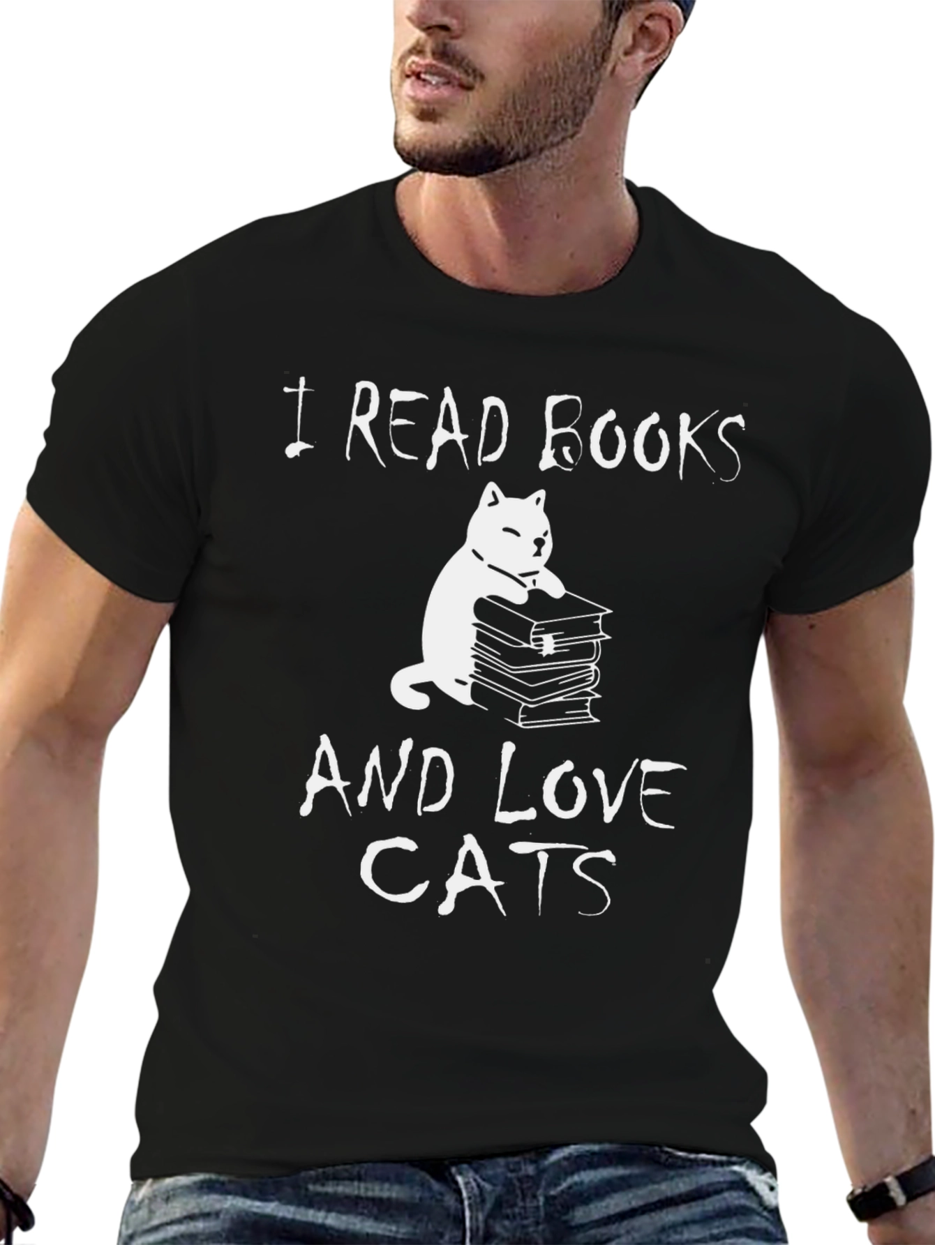 Black I Read Books and Love Cats Graphic Tee view 6