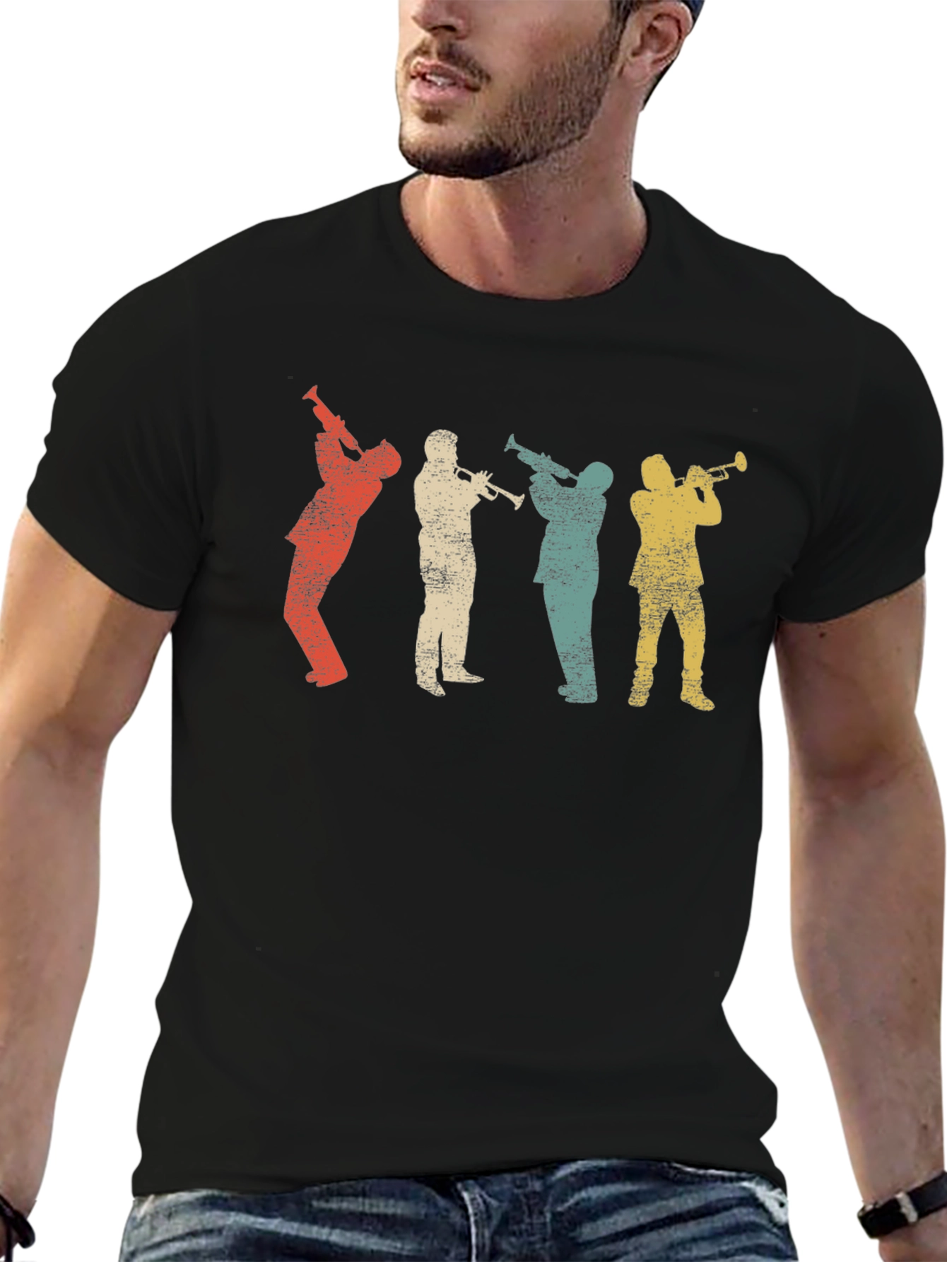Black Vintage Trumpet Player Graphic T-Shirt view 6