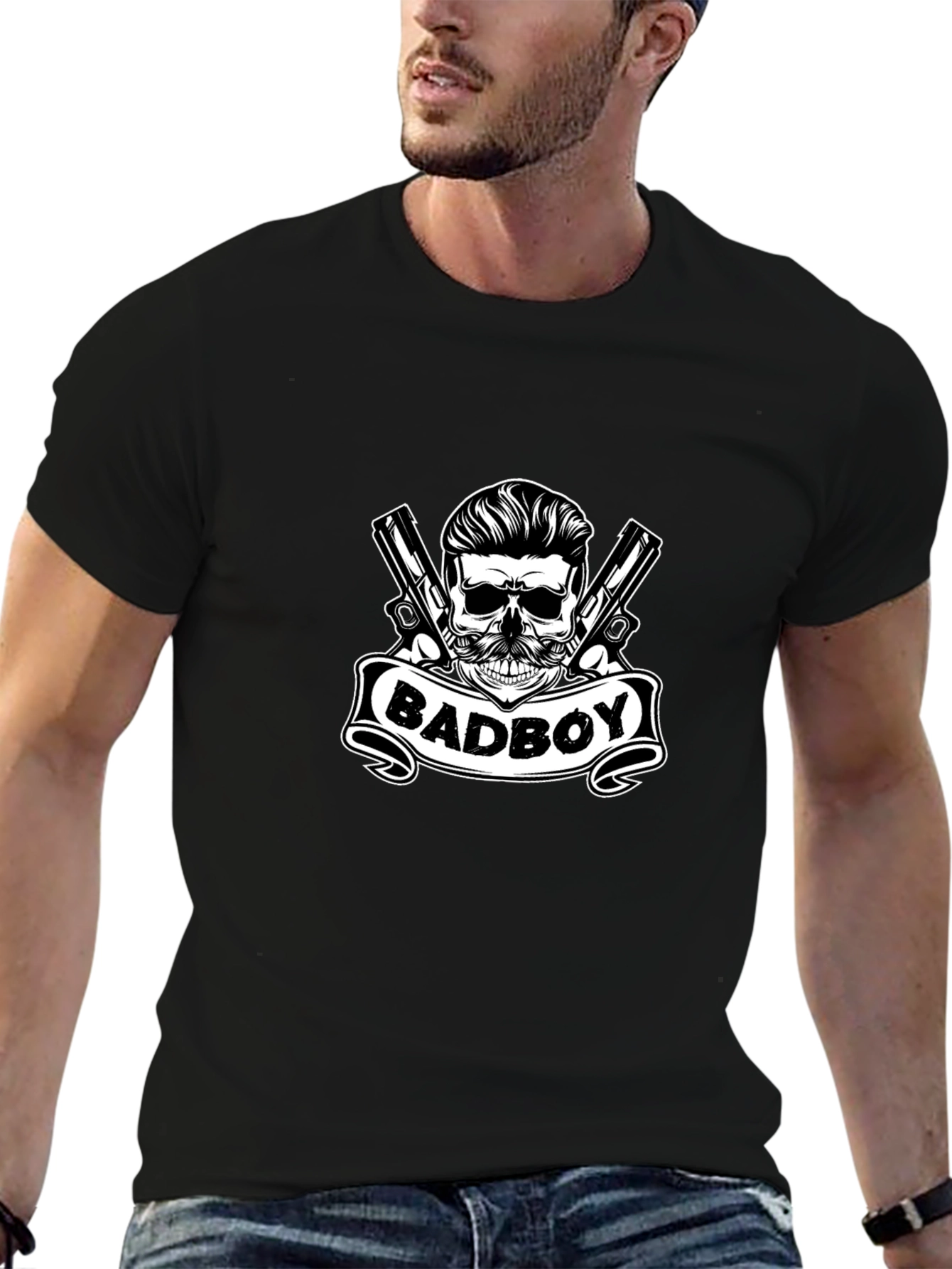 Black Badboy Skull Graphic Tee - Black view 6