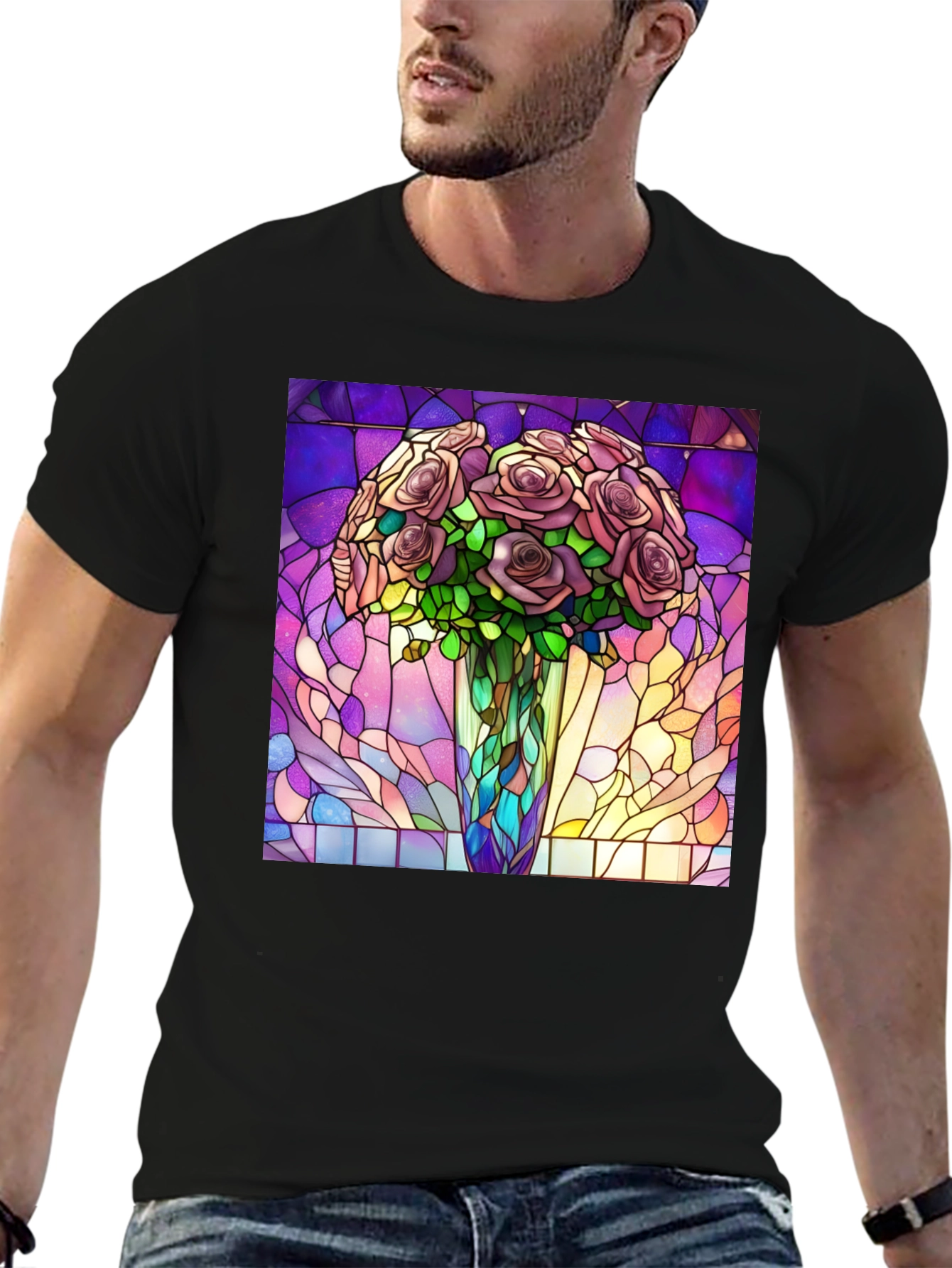 Black Stained Glass Roses Graphic T-Shirt view 6
