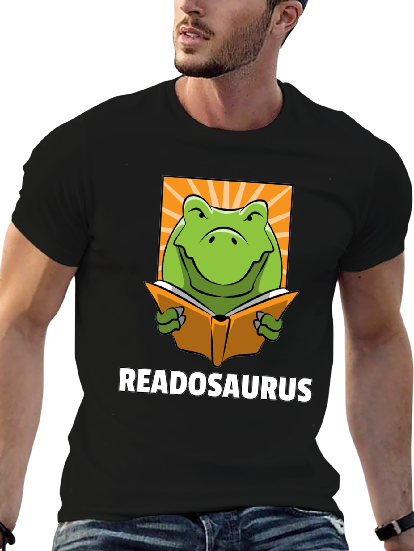 Black Readosaurus Graphic T-Shirt - Book Loving Dinosaur Tee view 6