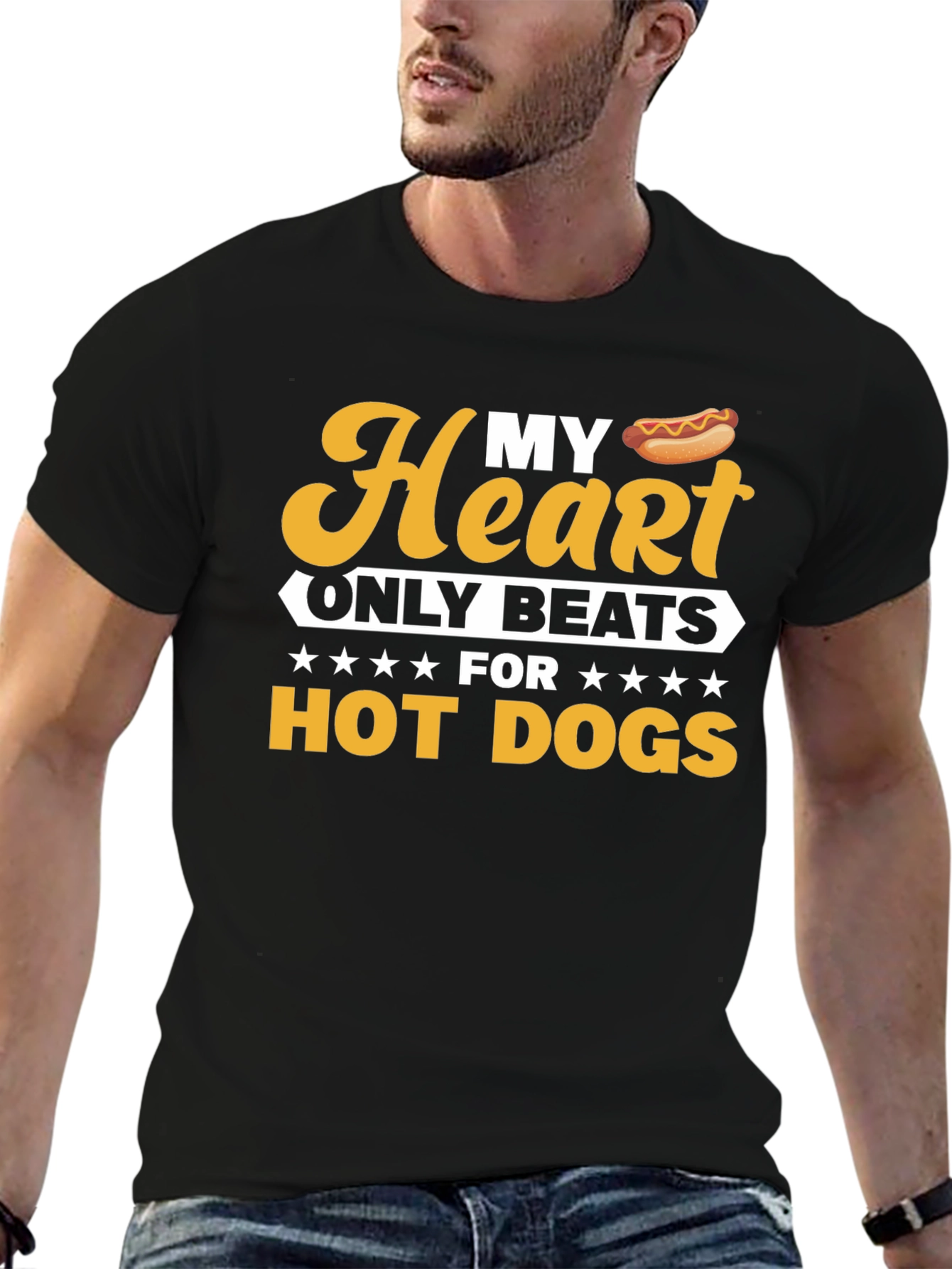 Black Funny Hot Dog Lover T-Shirt - My Heart Beats For Hot Dogs view 6