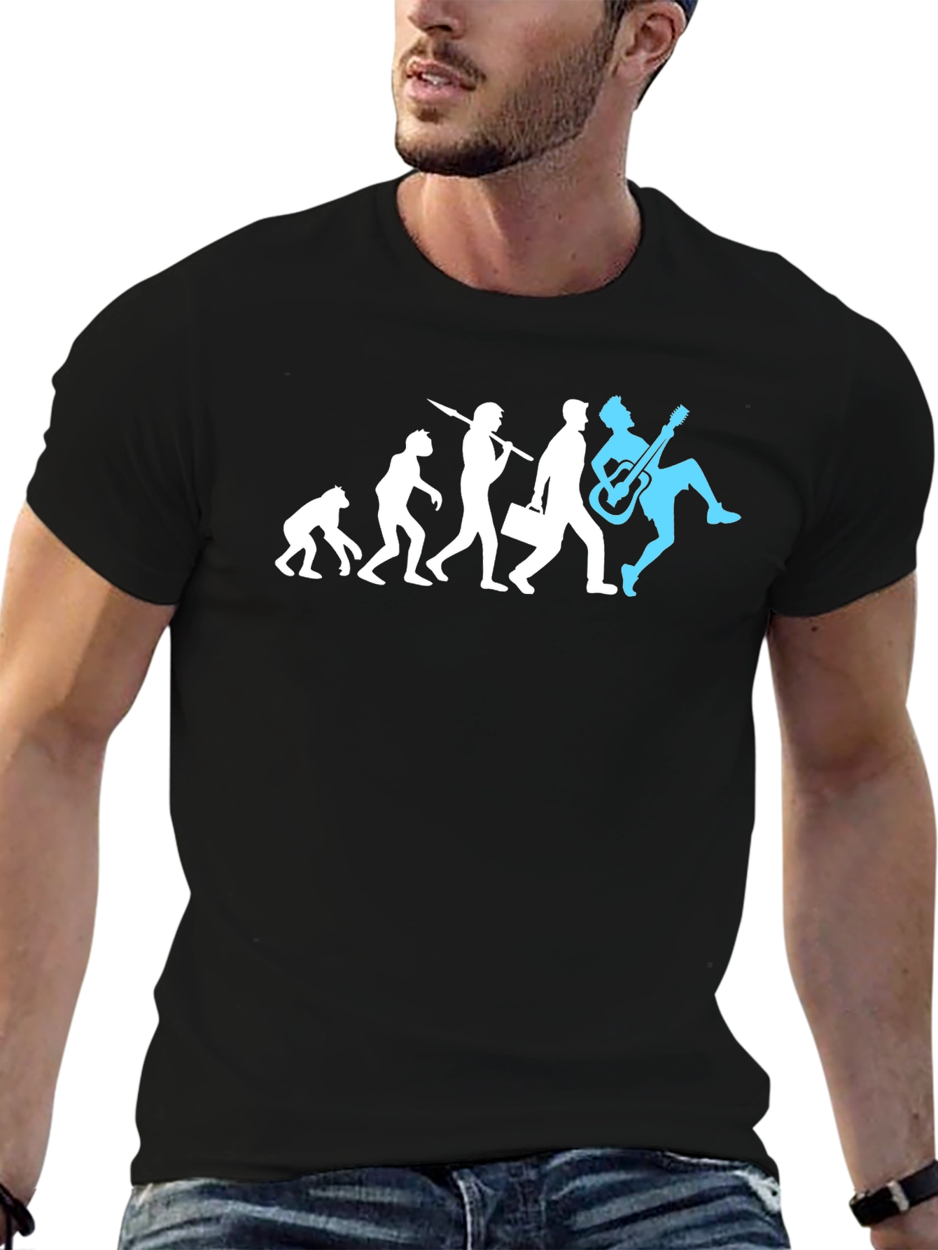 Black Evolution of Rock T-Shirt - Funny Musician Tee view 6