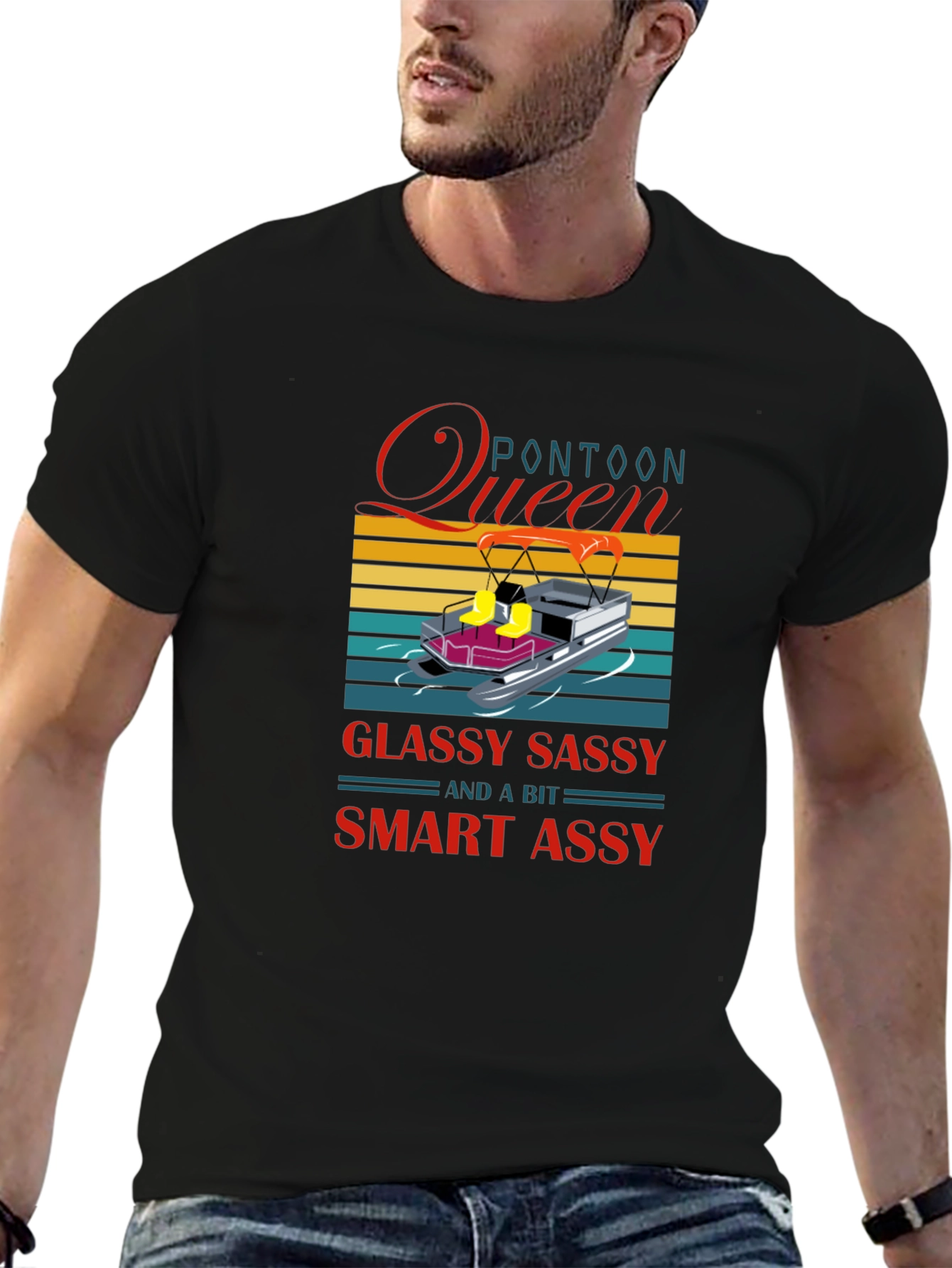 Black Pontoon Queen Graphic T-Shirt - Glassy Sassy & a Bit Smart Assy view 6