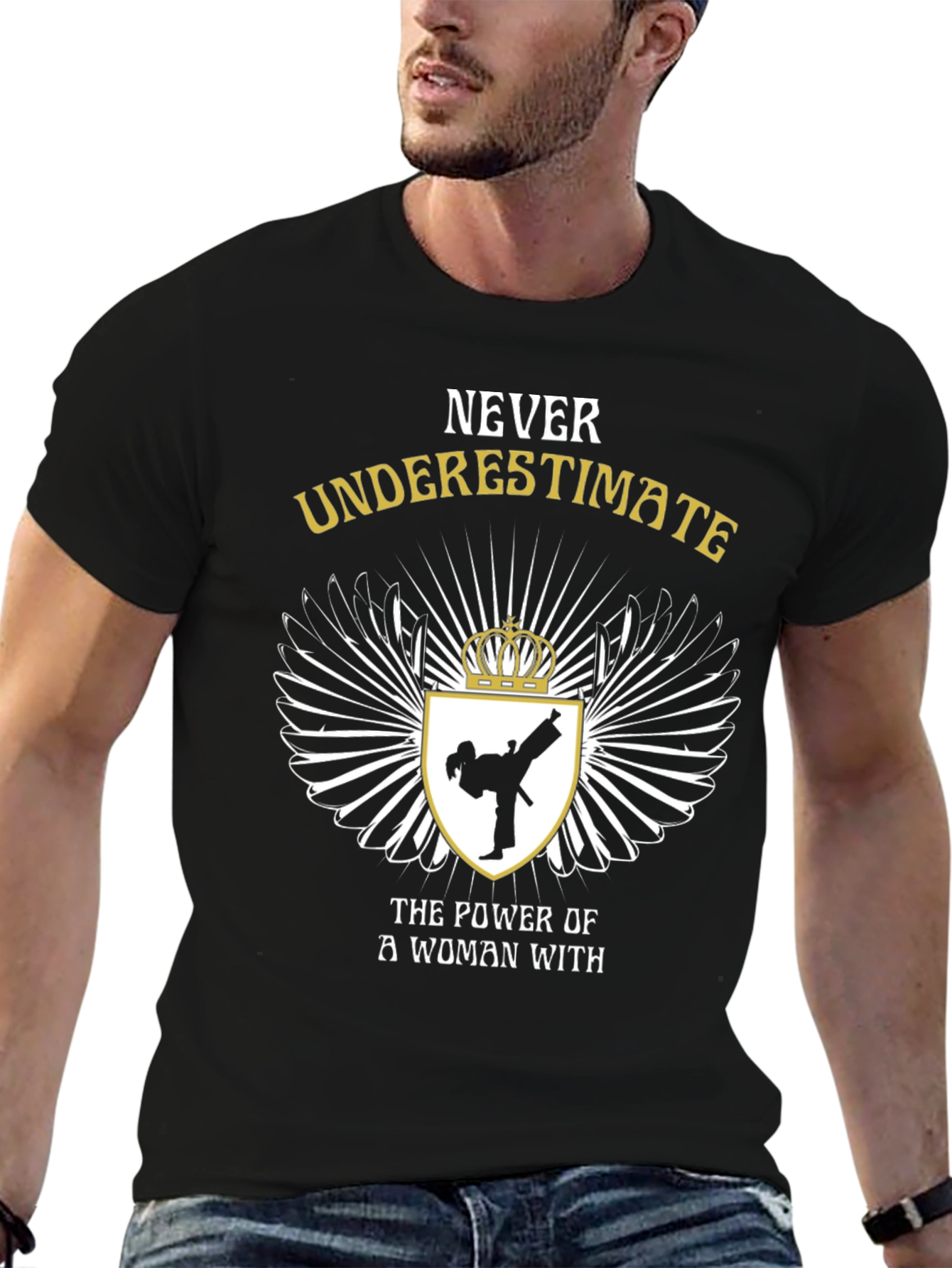 Black Never Underestimate Karate Woman Black T-Shirt view 6