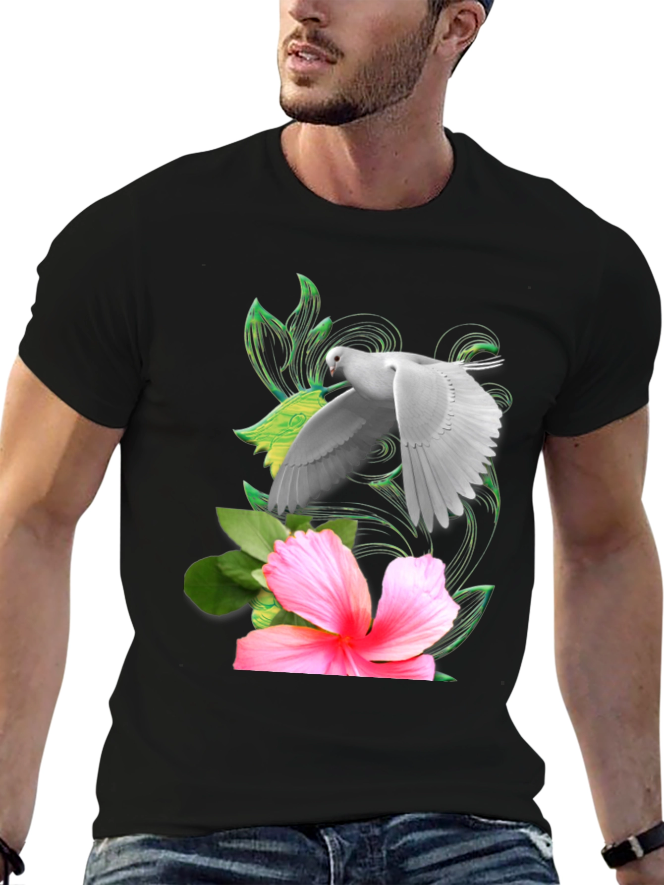 Black Dove & Hibiscus Graphic T-Shirt view 6