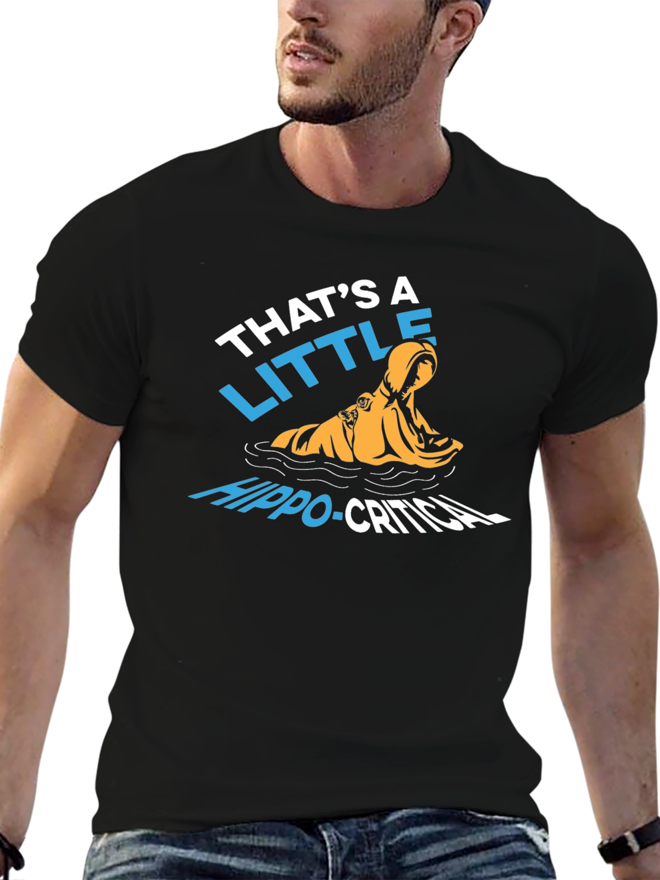 Black That's A Little Hippo-Critical T-Shirt view 6