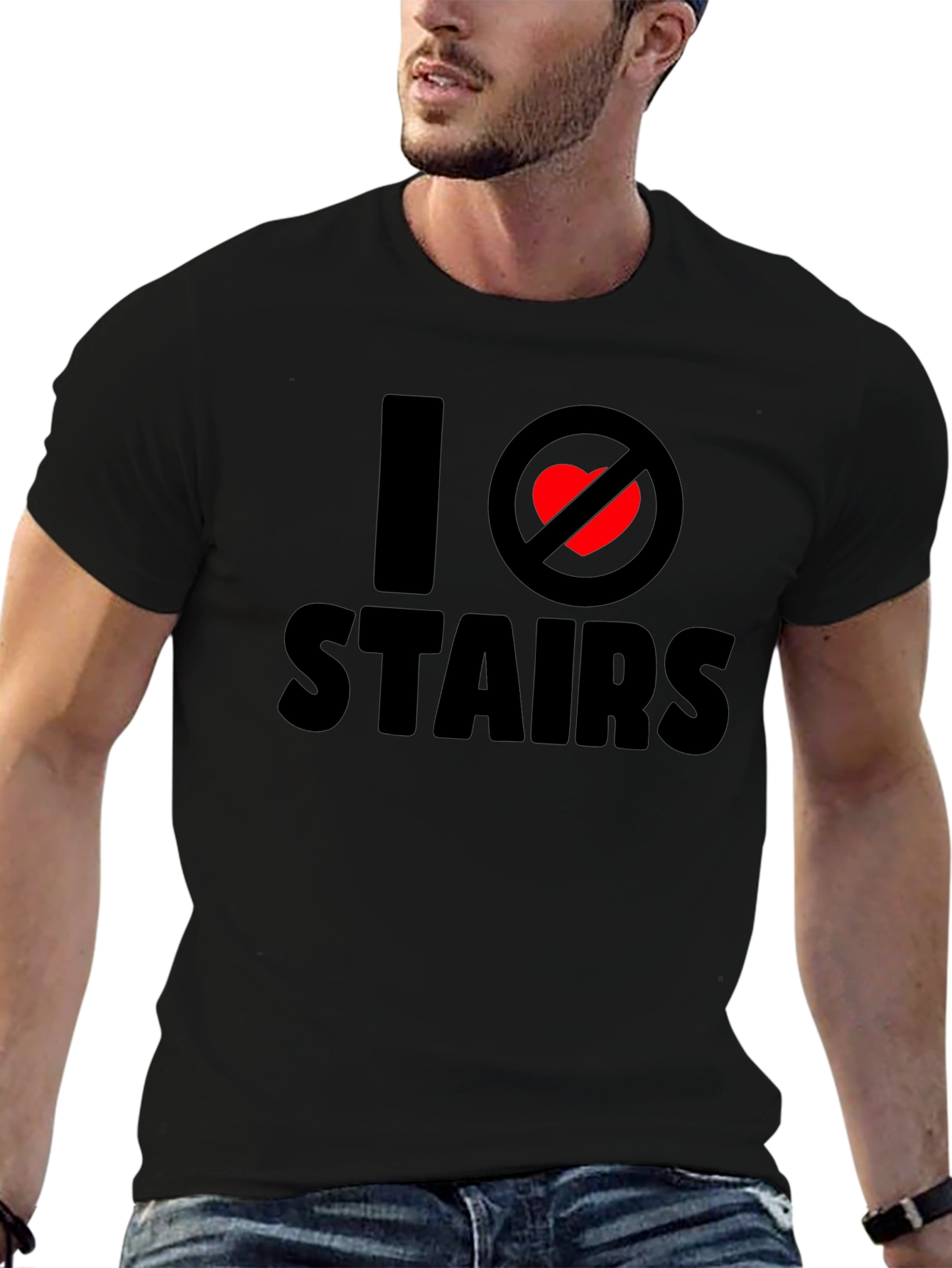 Black I Hate Stairs Graphic Tee - Funny Anti-Stair T-Shirt view 6