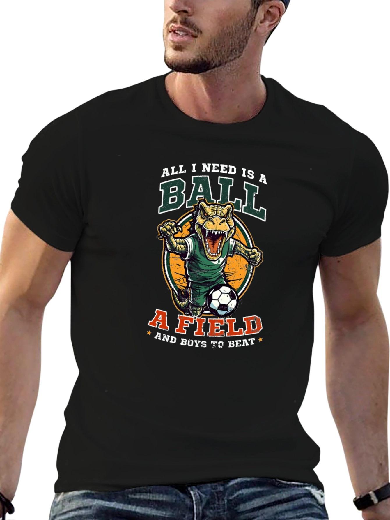 Black Dino Soccer T-Shirt - All I Need Is A Ball view 6