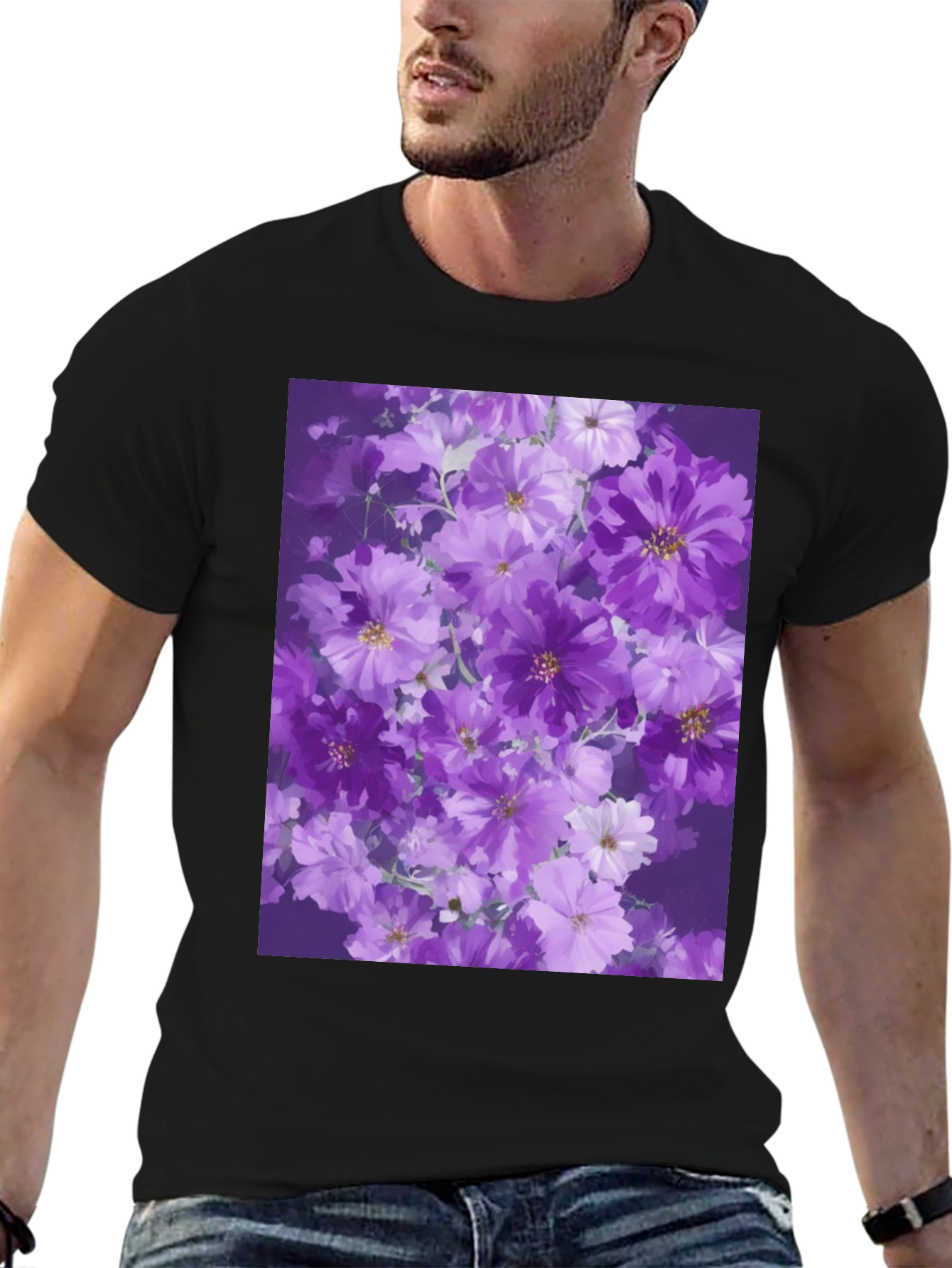 Black Floral Print Black T-Shirt view 6