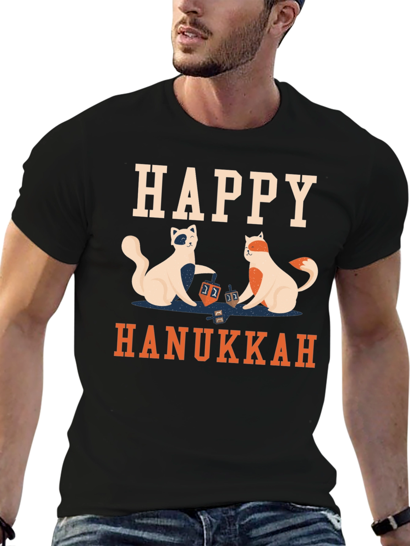Black Happy Hanukkah Cats Men's T-Shirt view 6
