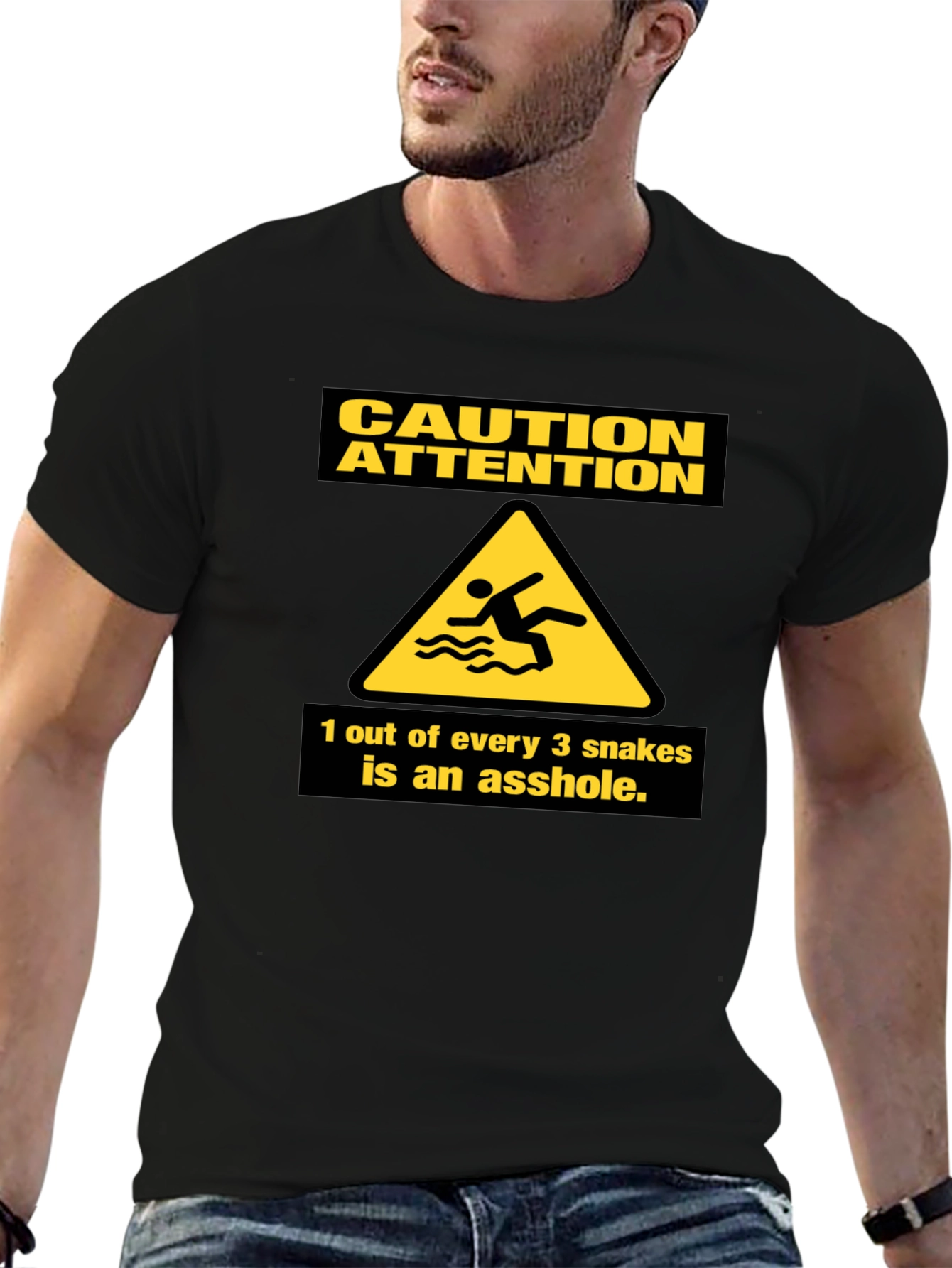 Black Caution Snakes Funny Graphic T-Shirt view 6