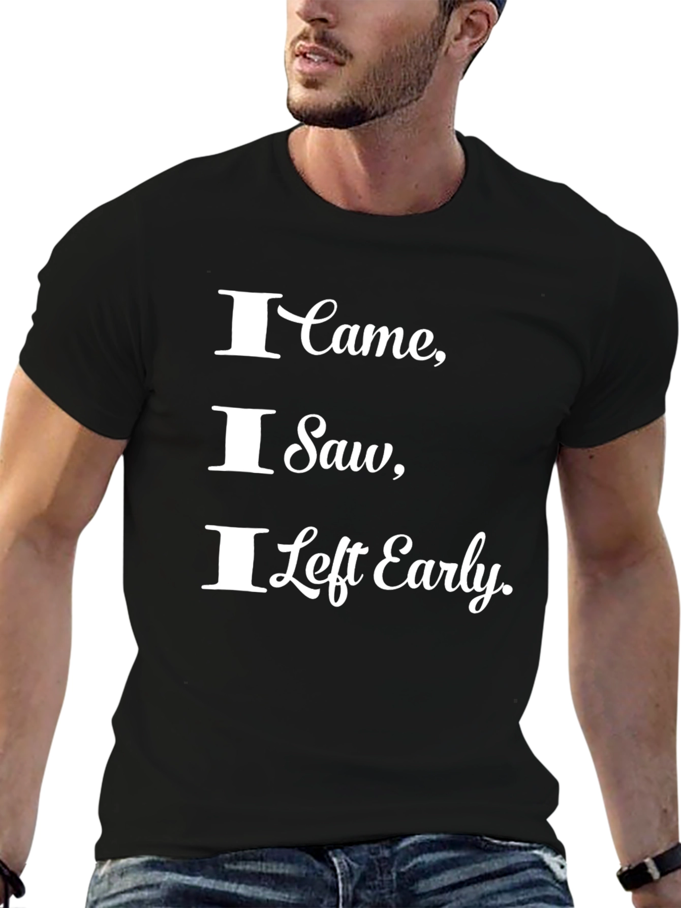 Black I Came I Saw I Left Early Funny T-Shirt view 6