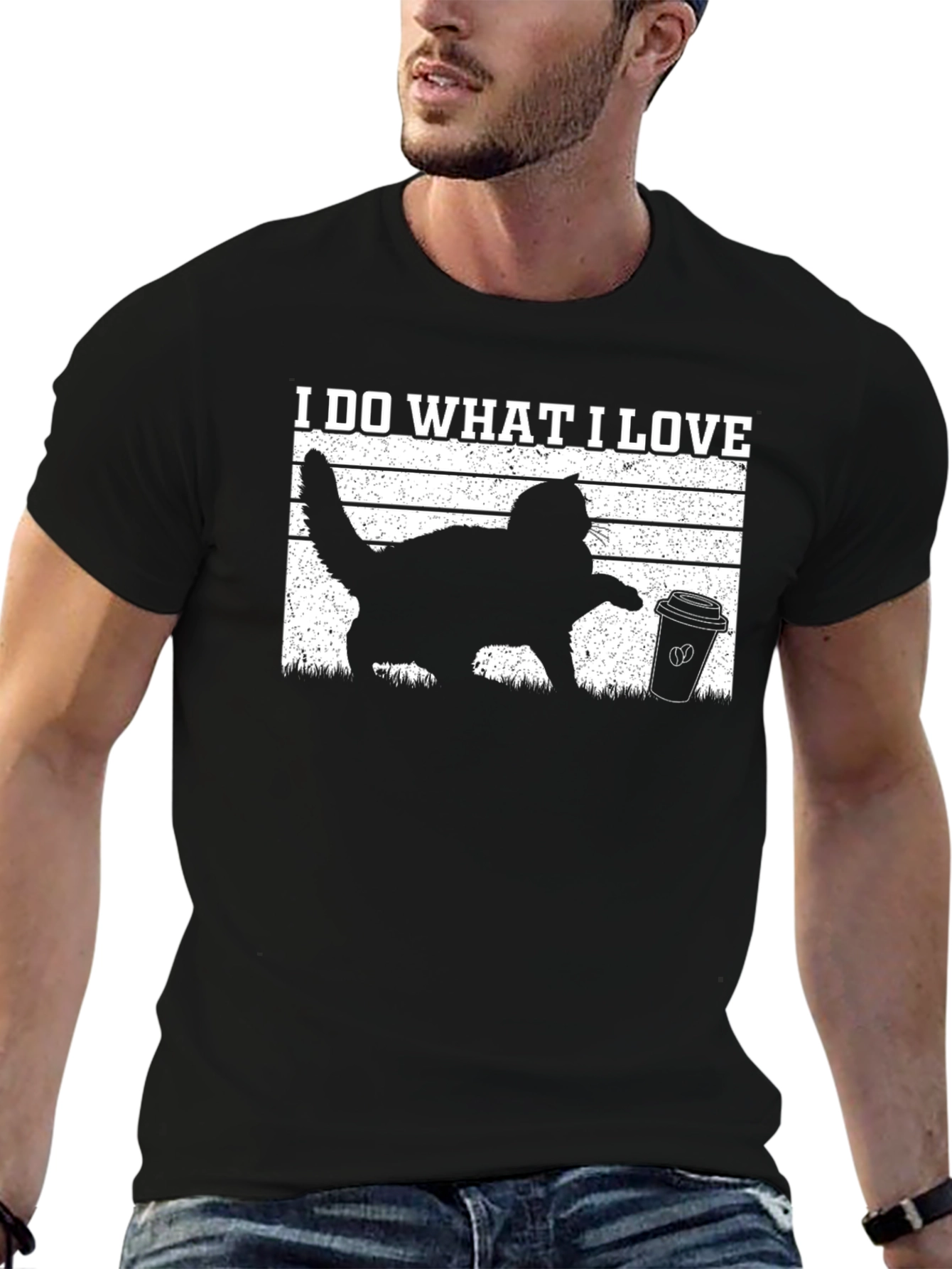 Black I Do What I Love Cat & Coffee Graphic Tee view 6