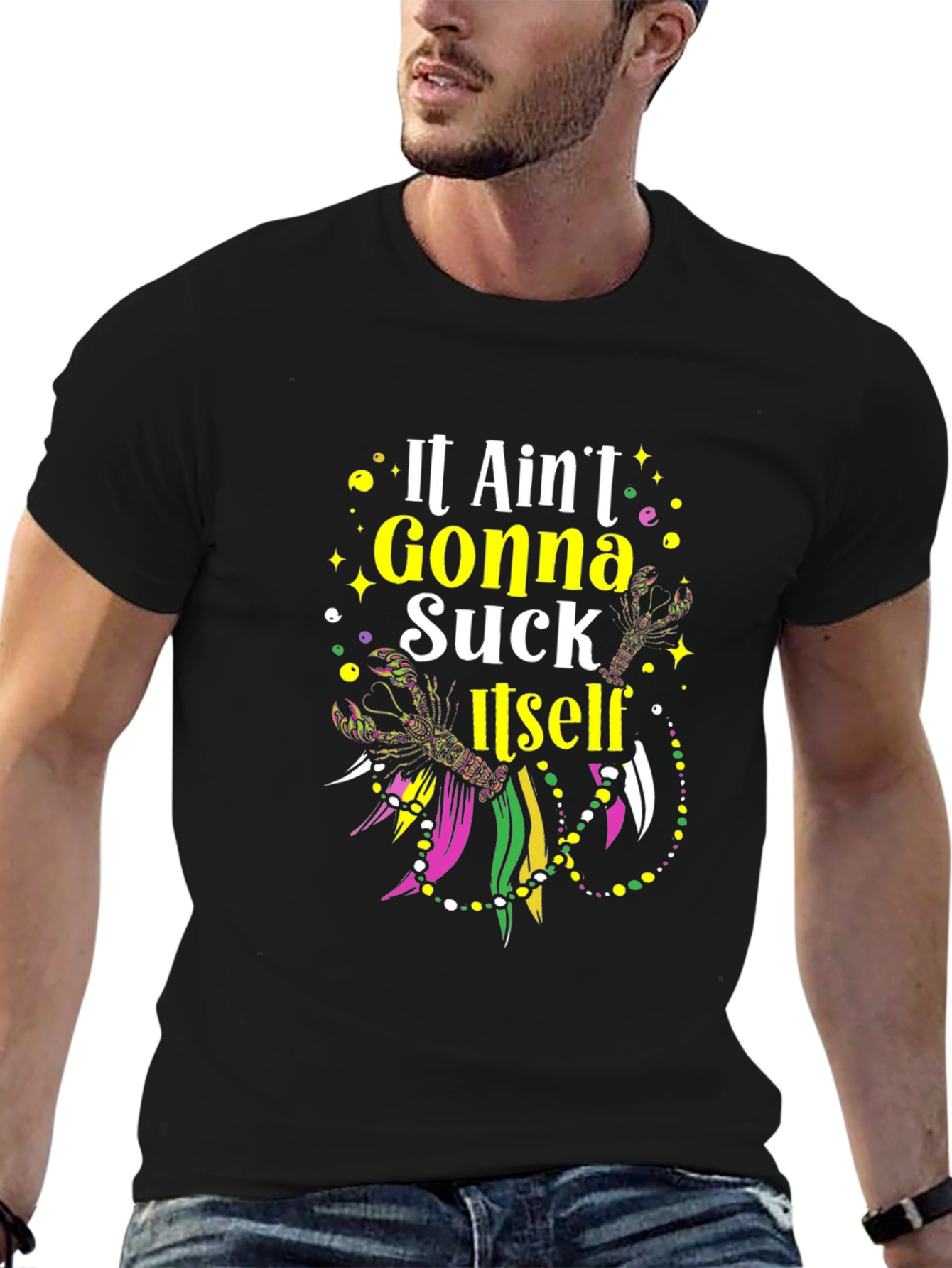 Black Mardi Gras T-Shirt - It Ain't Gonna Suck Itself view 6