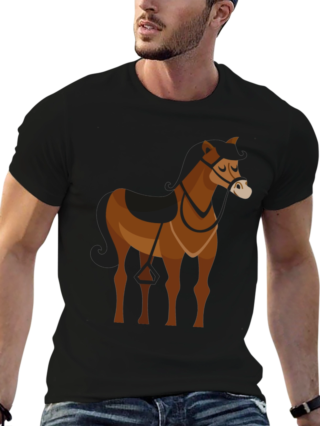 Black Black T-Shirt with Brown Horse Graphic view 6