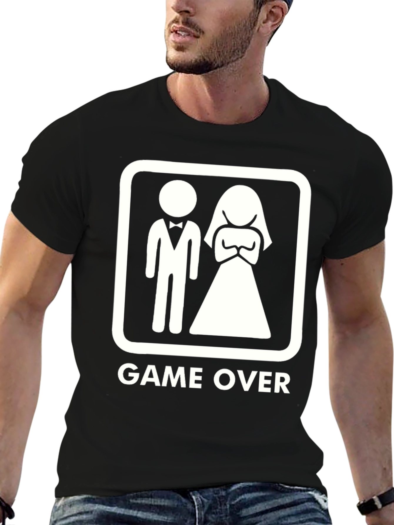 Black Game Over Wedding Humor Graphic Tee view 6