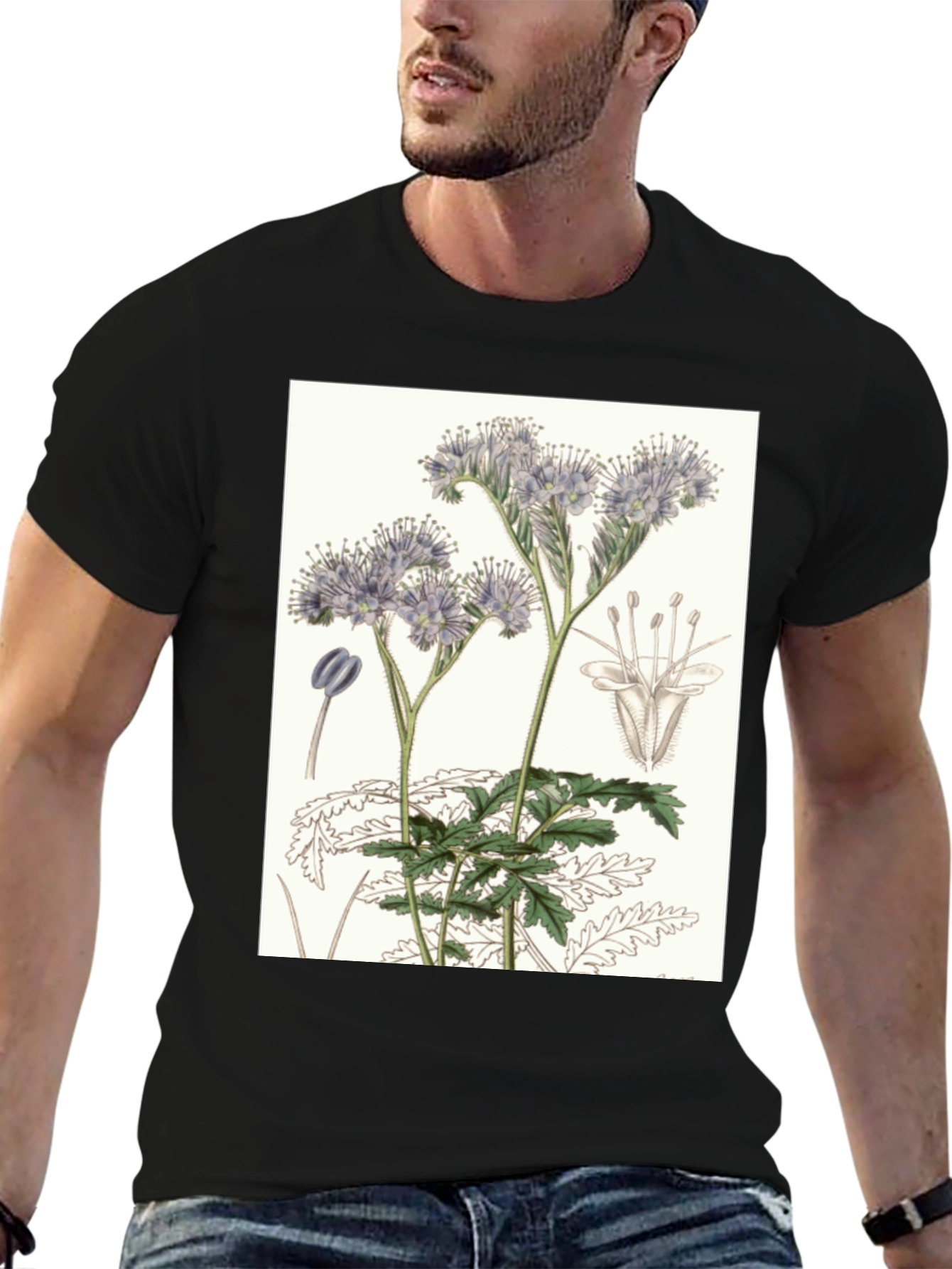 Black Botanical Flower T-Shirt view 6