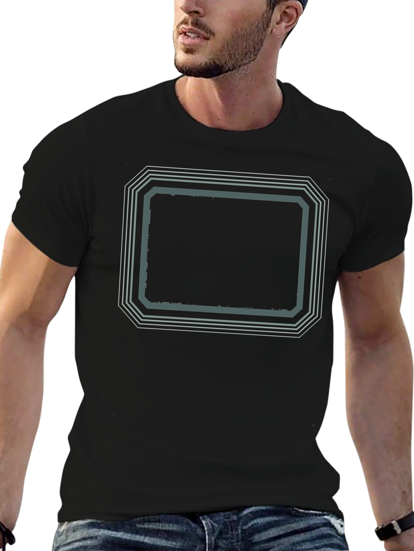Black Retro Framed Graphic Tee - Black Cotton Blend view 6