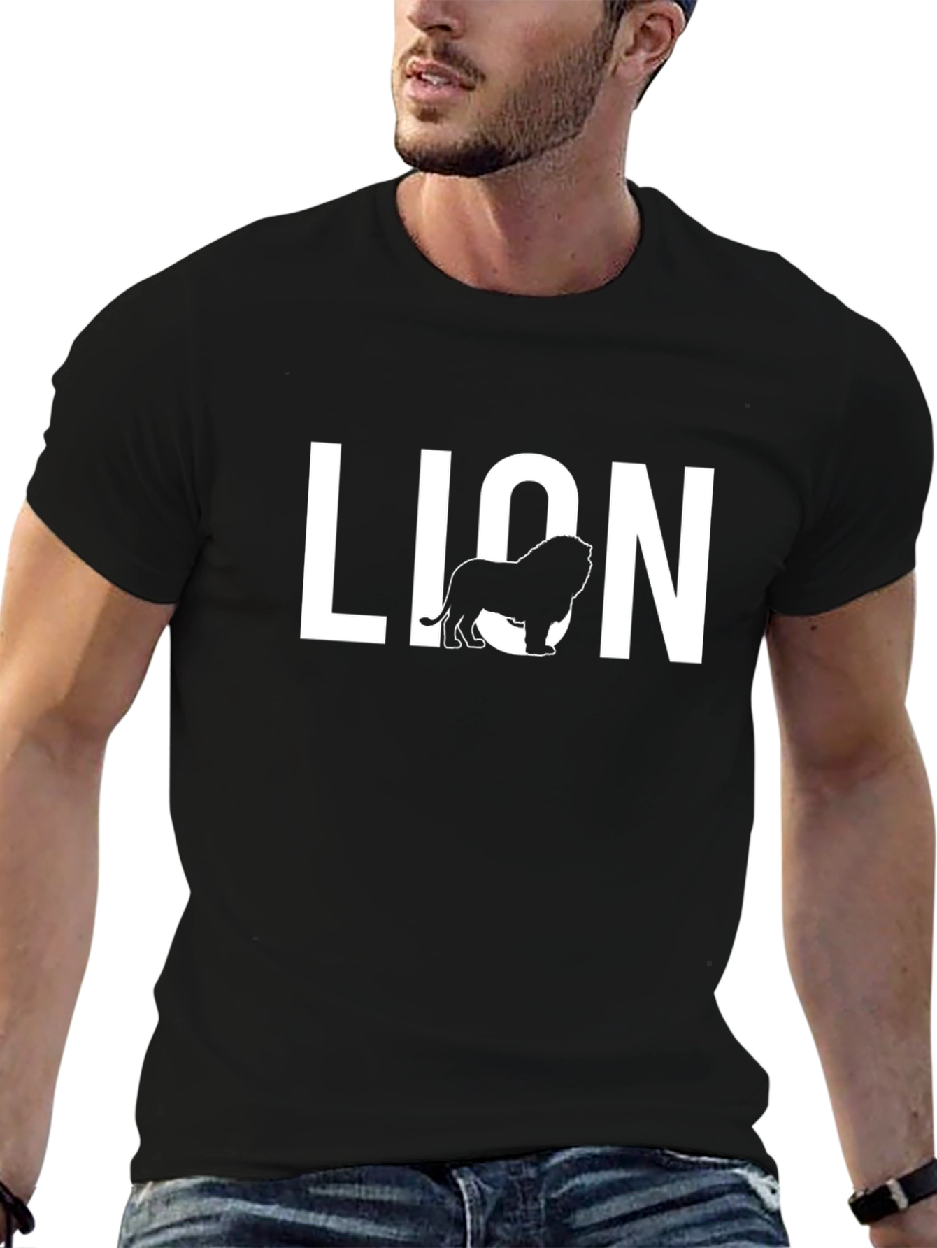 Black Lion Graphic Print Crew Neck T-Shirt view 6