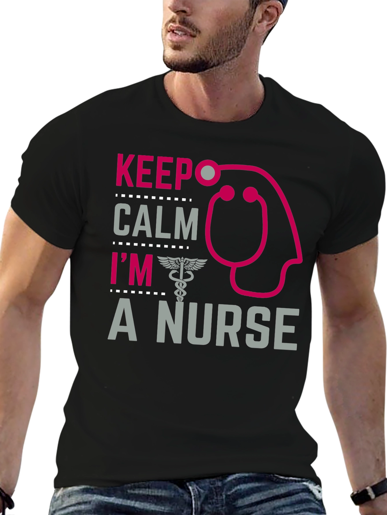Black Keep Calm I'm A Nurse T-Shirt view 6