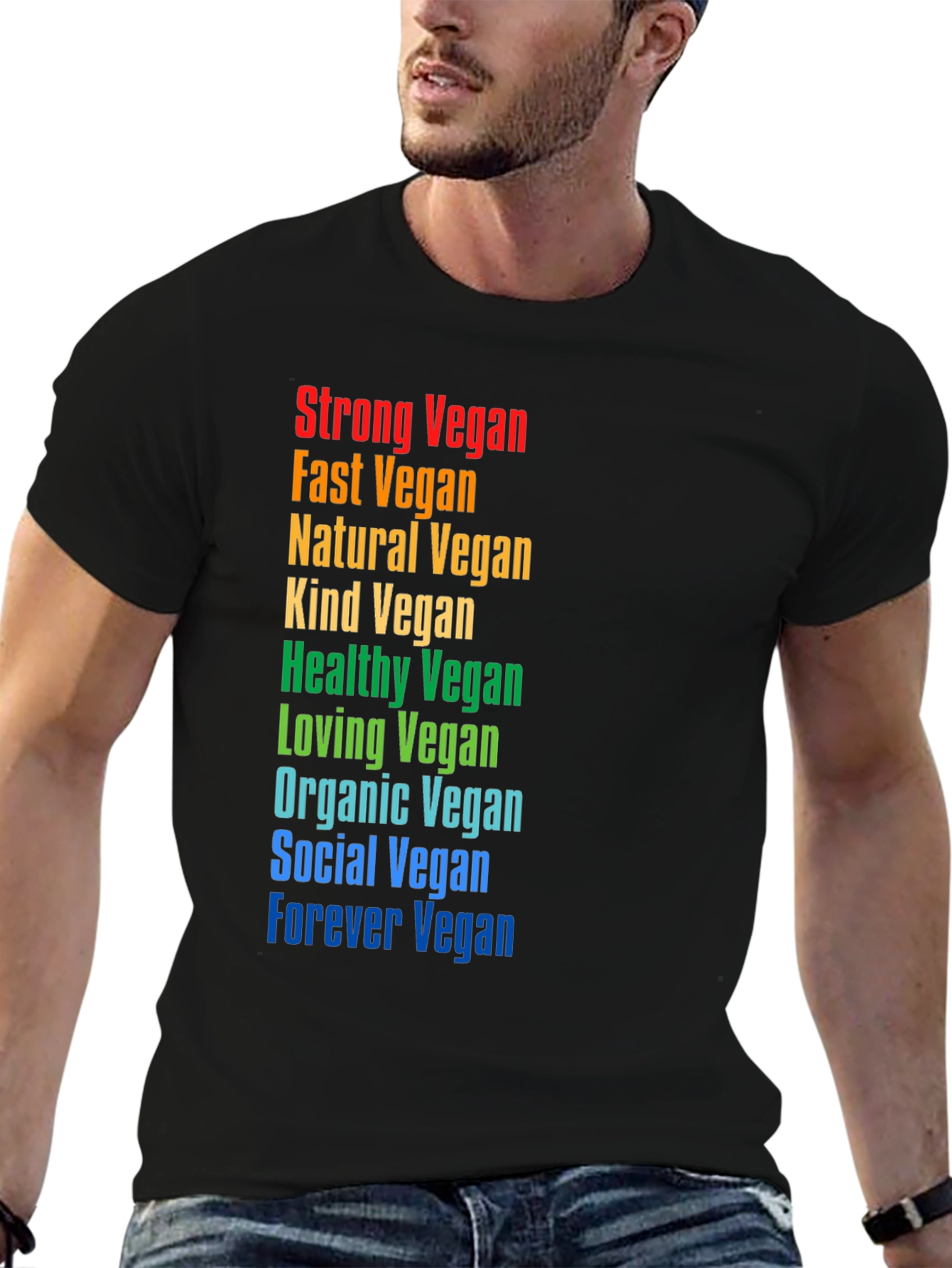 Black Rainbow Vegan Graphic Tee - Black Unisex T-Shirt view 6