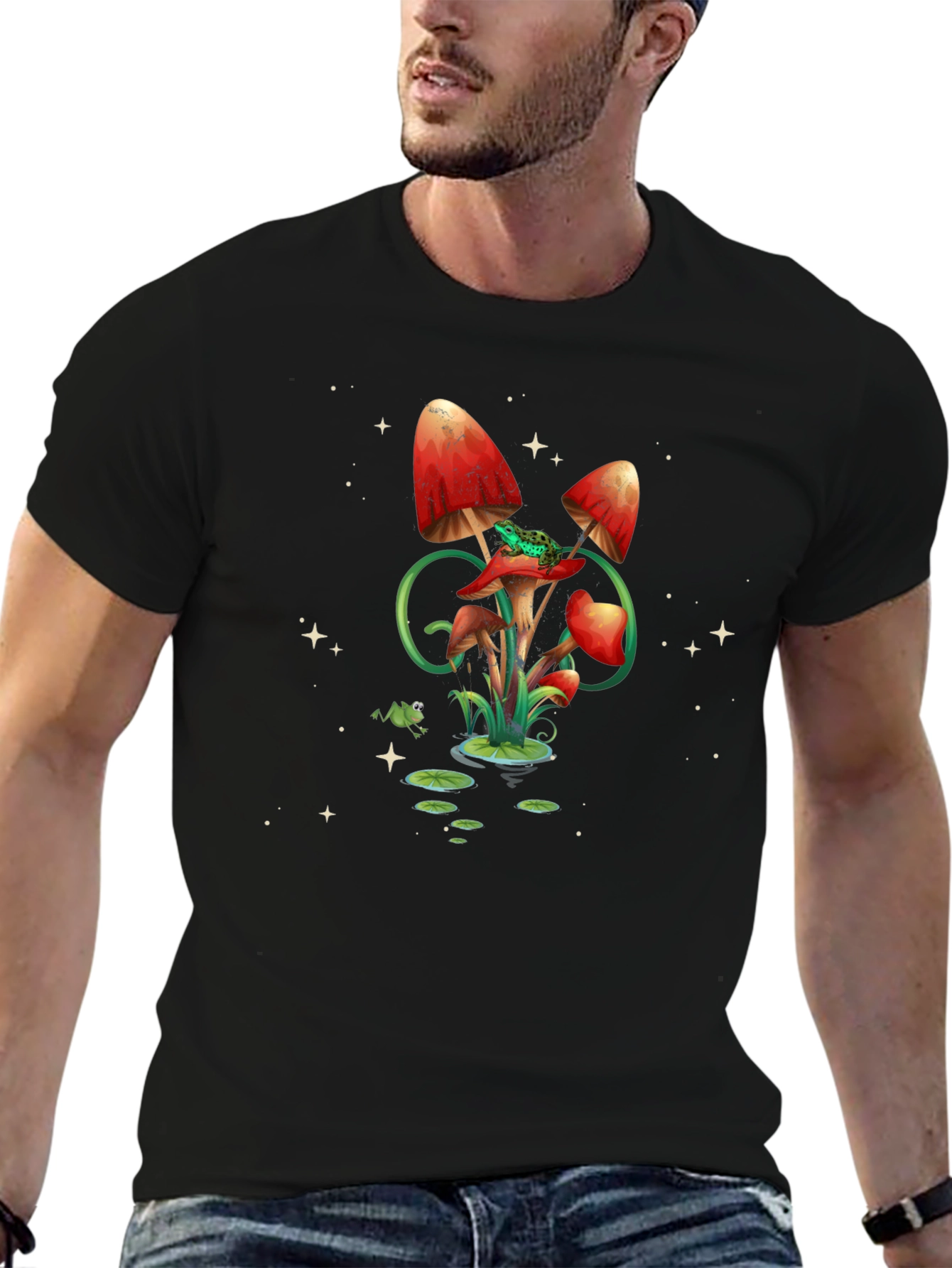 Black Mushroom Frog Graphic T-Shirt - Relaxed Fit view 6