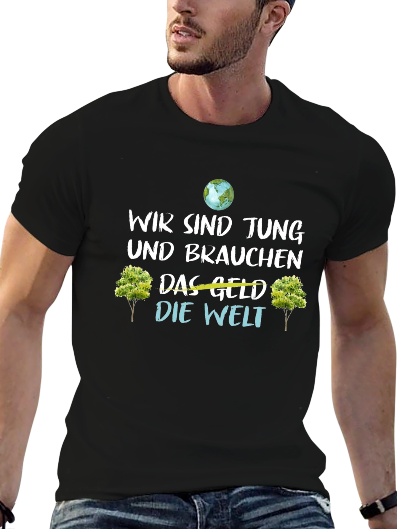 Black Eco-Conscious 'Wir Sind Jung' Graphic Tee view 6