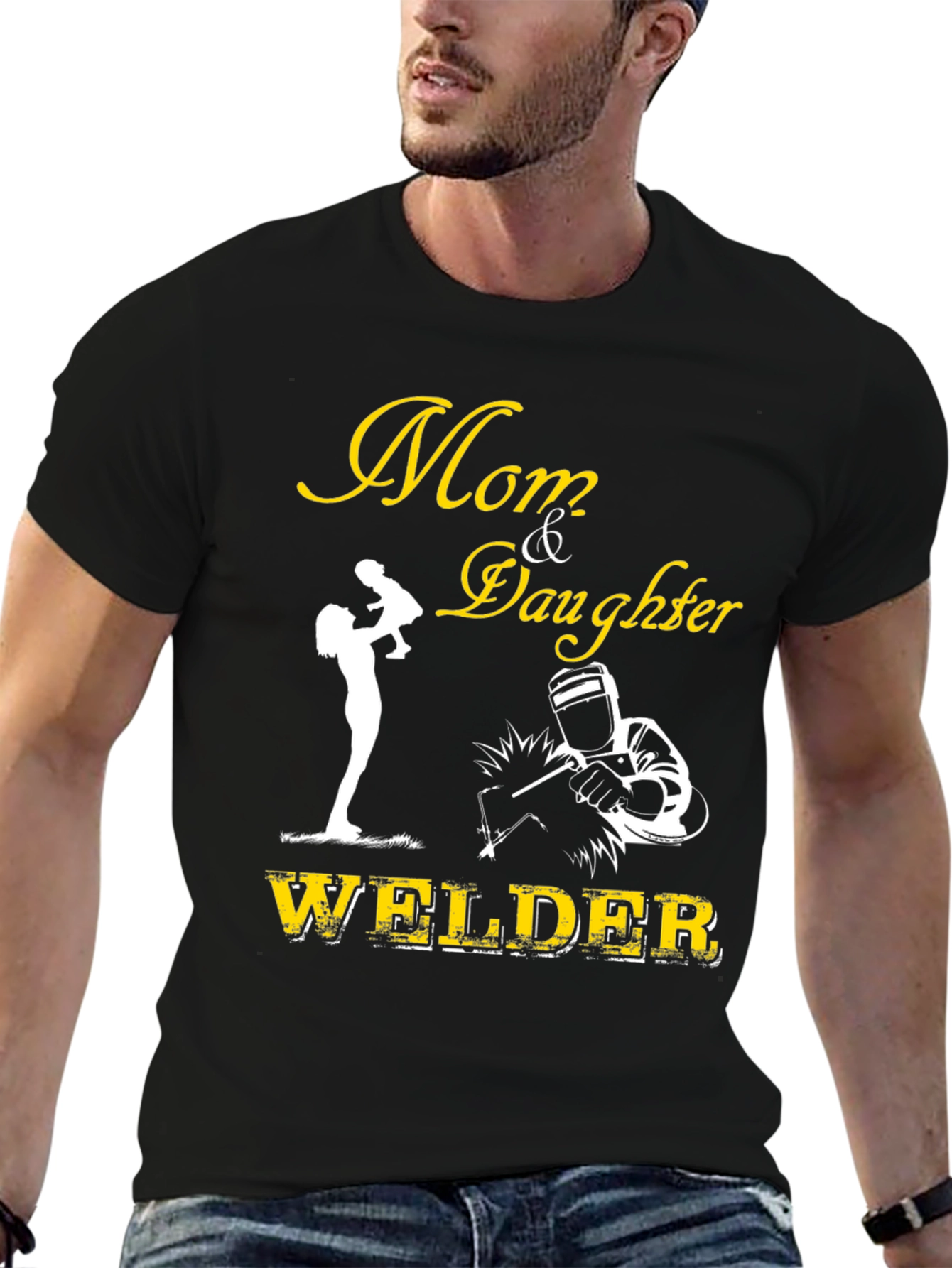 Black Mom & Daughter Welder Graphic Tee - Black view 6