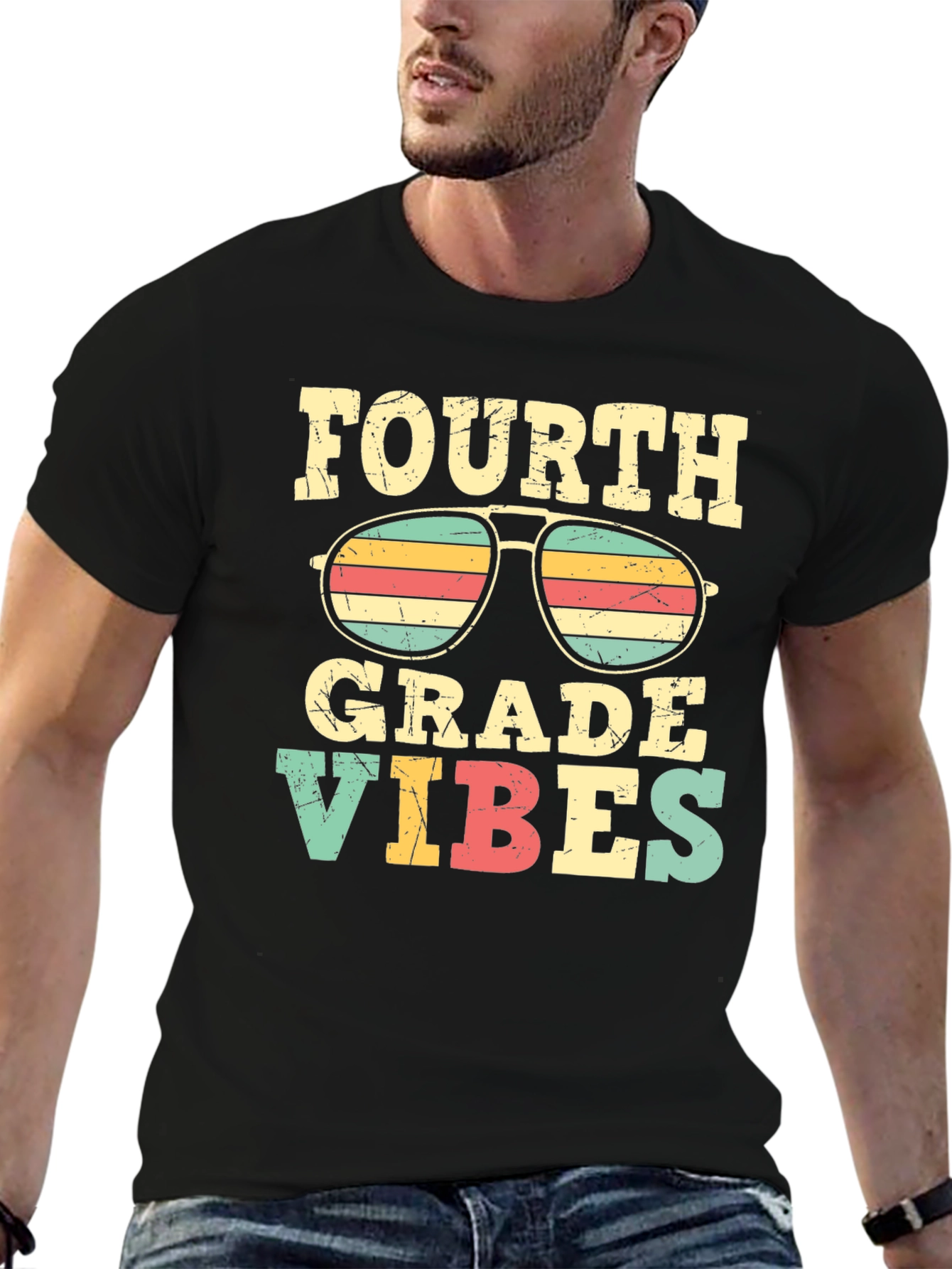 Black Fourth Grade Vibes Retro T-Shirt view 6