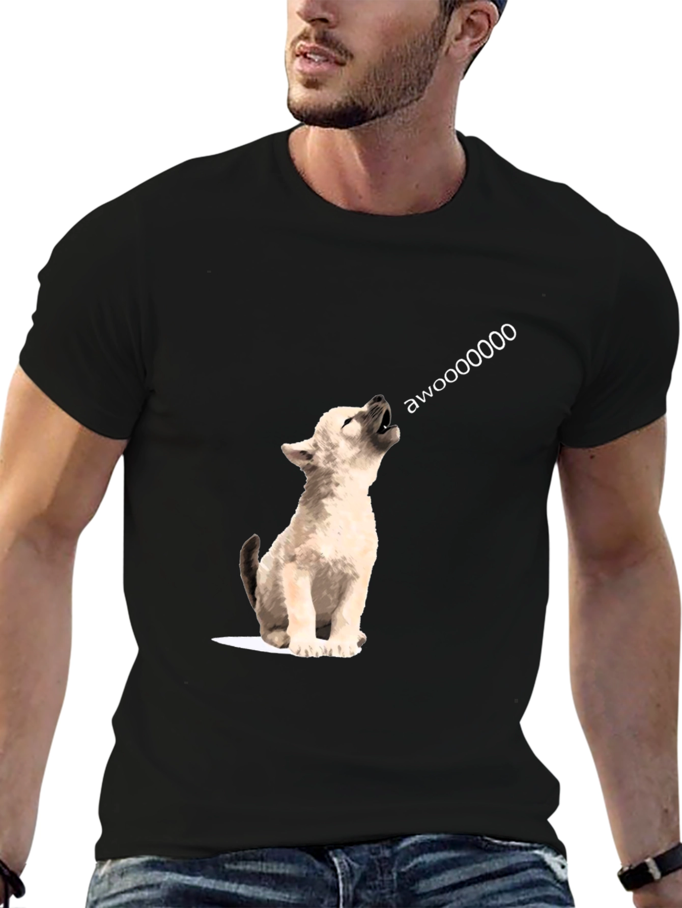 Black Awoooo Wolf Graphic Tee - Black view 6