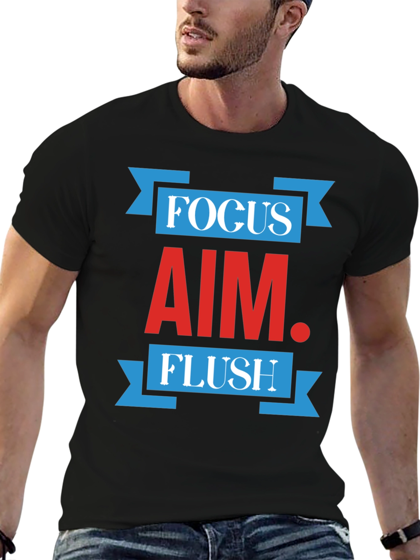 Black Focus Aim Flush Graphic Print Crew Neck T-Shirt view 6
