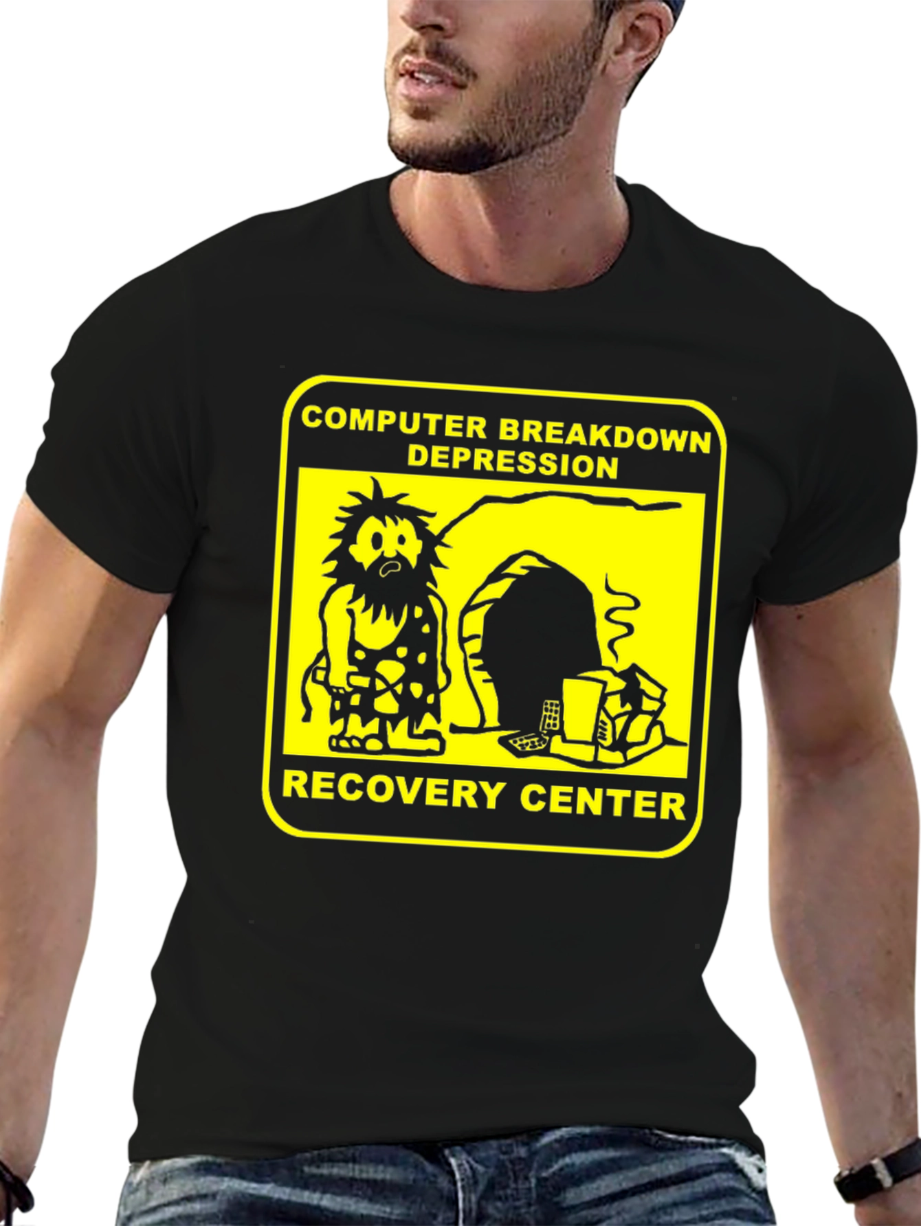 Black Computer Breakdown Depression Recovery Center Black T-Shirt view 6
