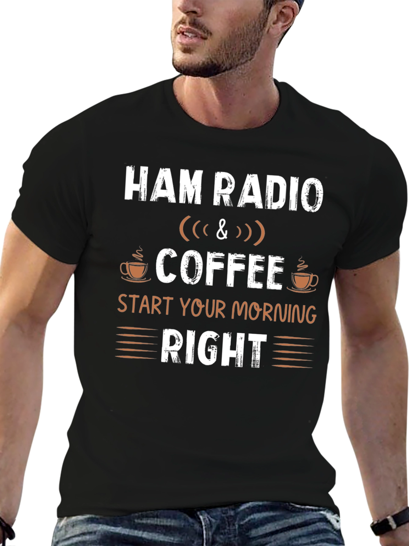Black Ham Radio & Coffee T-Shirt - Start Your Morning Right view 6