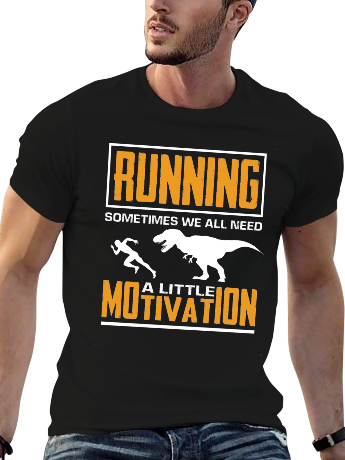Black Running Motivation T-Shirt Funny Dino Tee view 6
