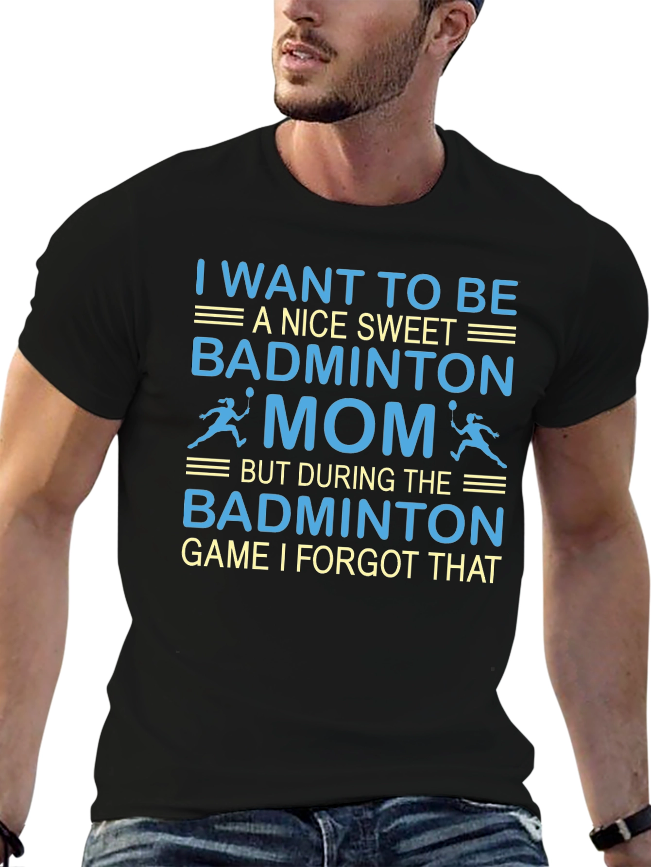 Black Badminton Mom T-Shirt - Funny Game Day Tee view 6