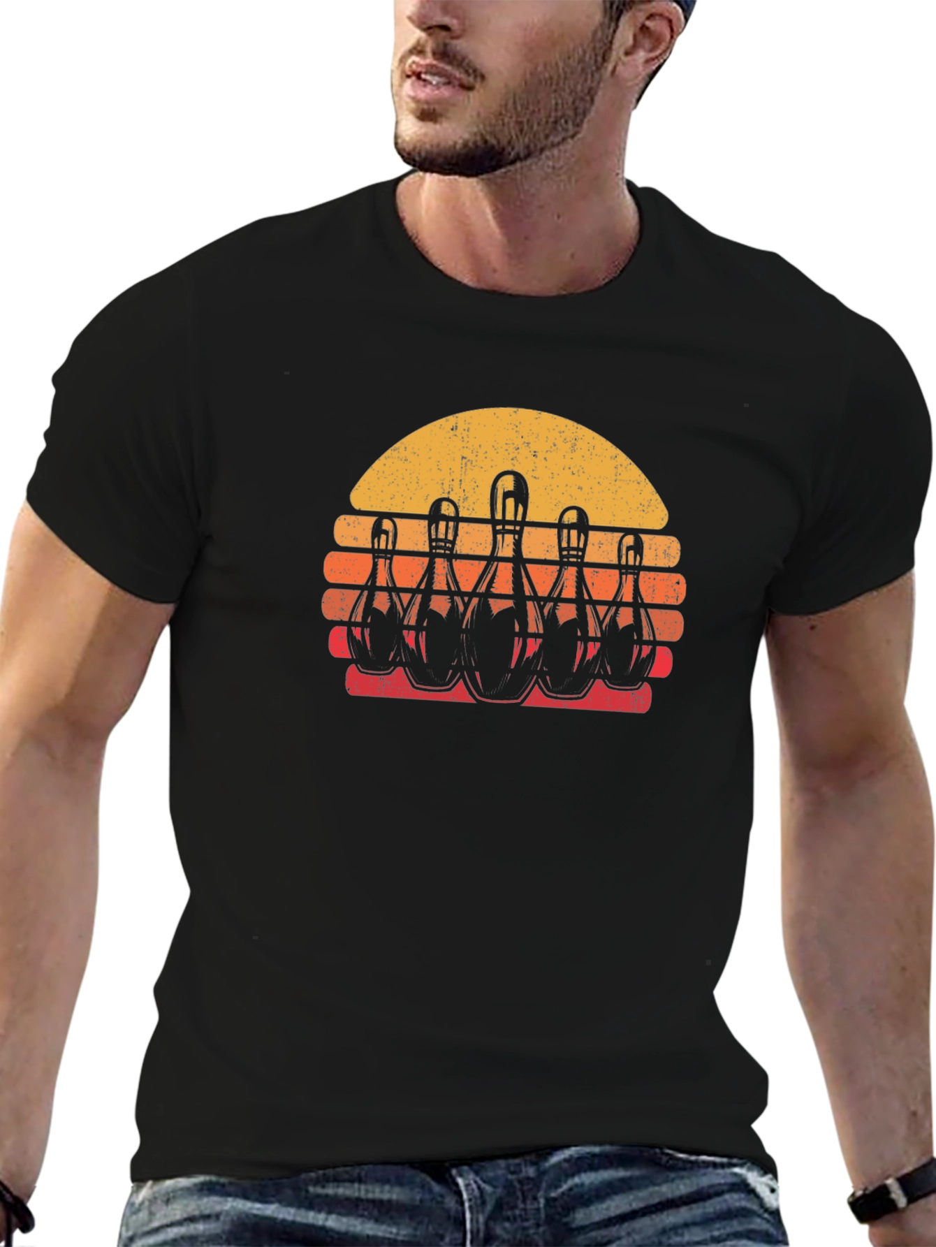 Black Retro Bowling Sunset T-Shirt view 6