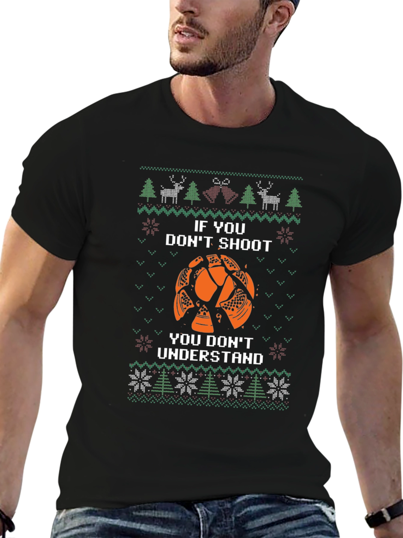Black Funny Clay Target Shooting Ugly Christmas T-Shirt view 6