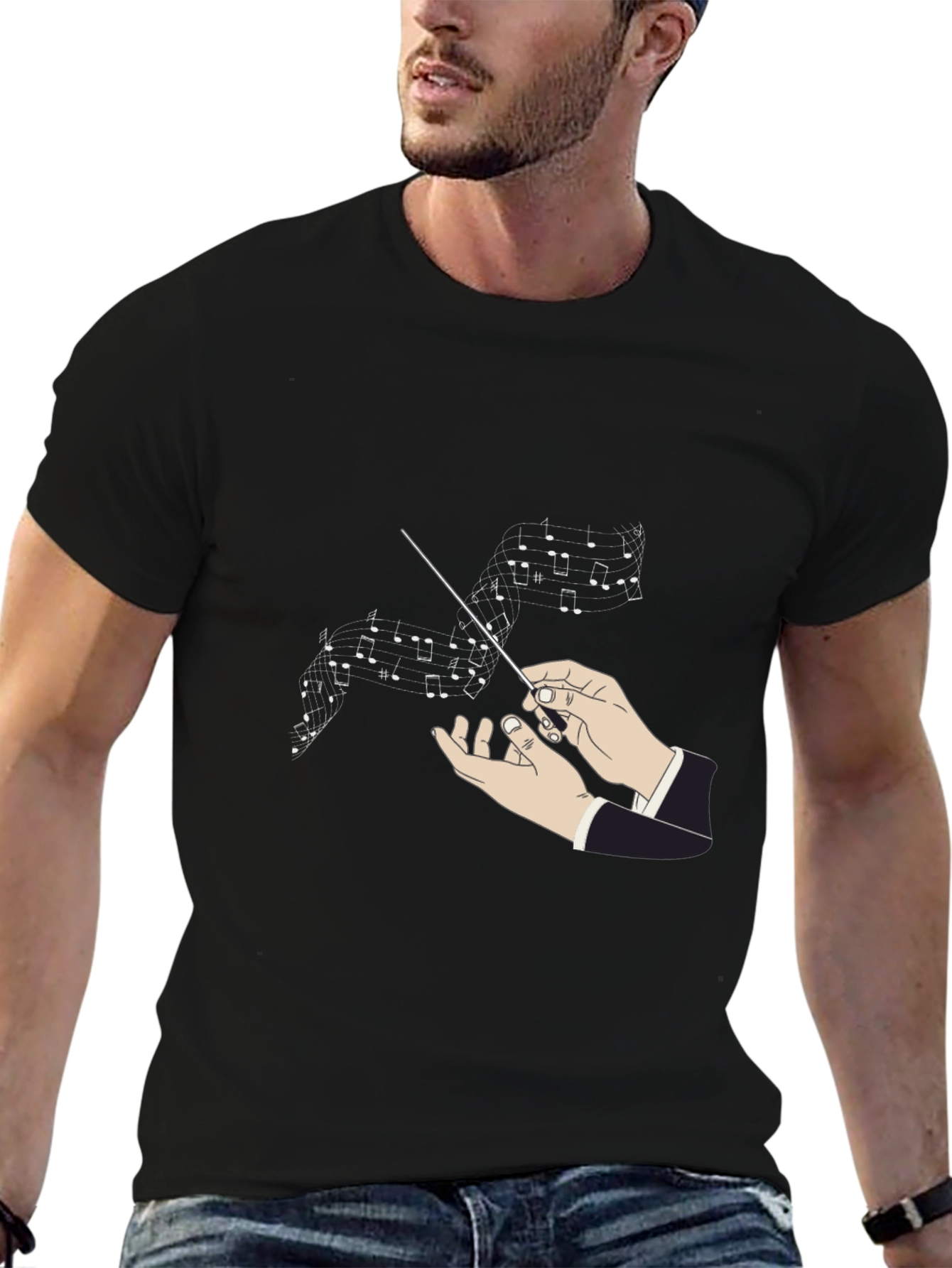 Black Conductor Music Notes Graphic Black T-Shirt view 6