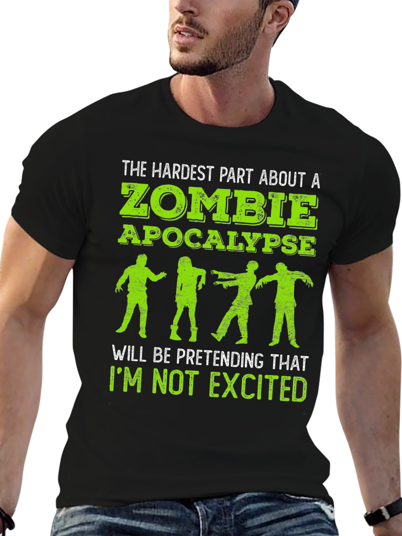 Black Zombie Apocalypse T-Shirt - Hardest Part is Not Getting Excited view 6