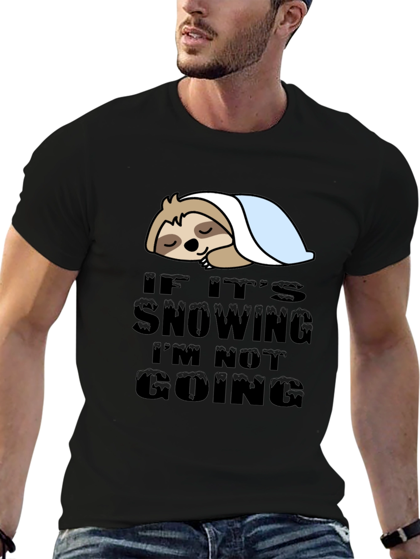 Black Lazy Sloth 'If It's Snowing' Graphic T-Shirt view 6