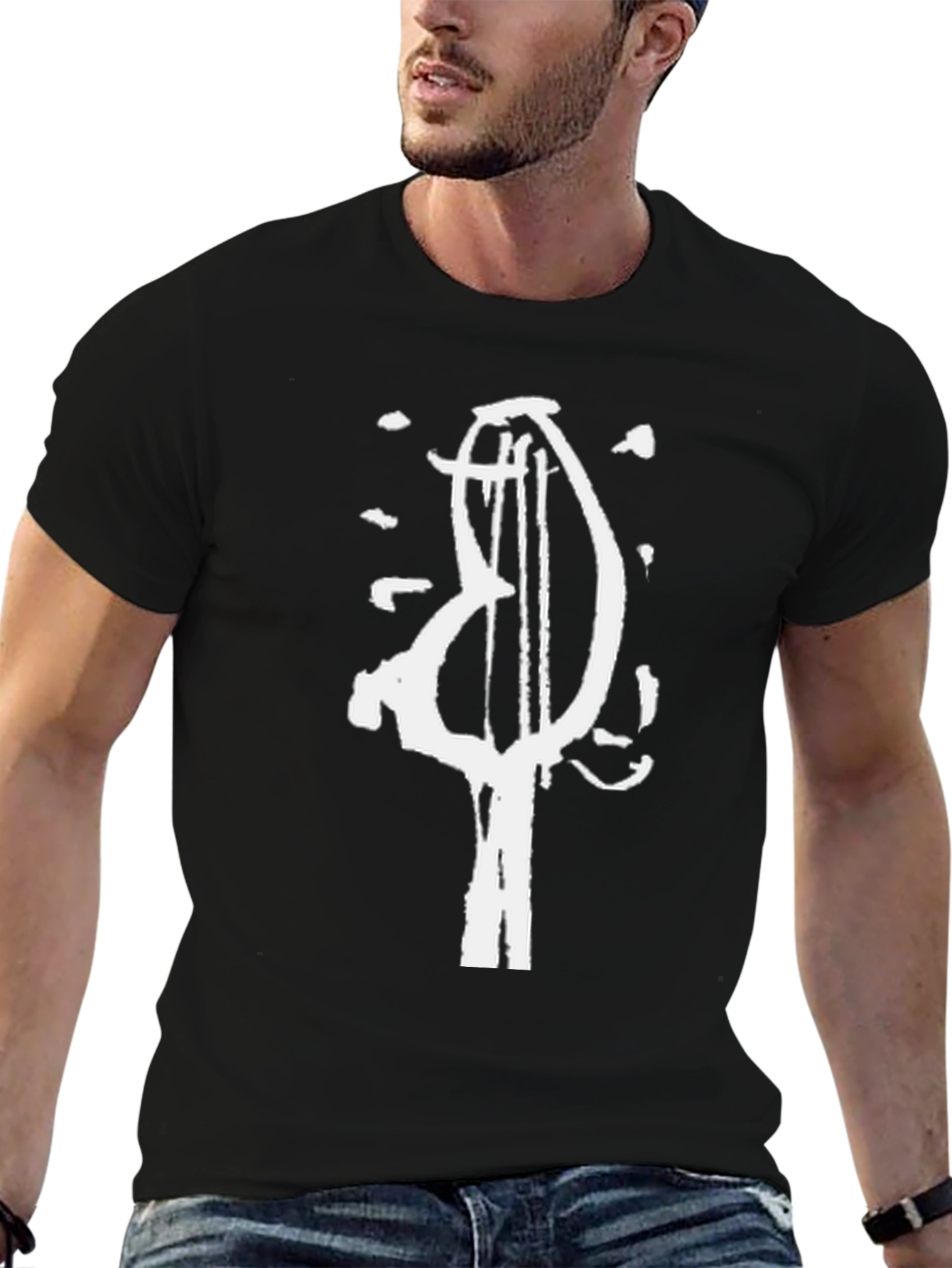 Black Black T-Shirt with Abstract Musical Instrument Graphic view 6