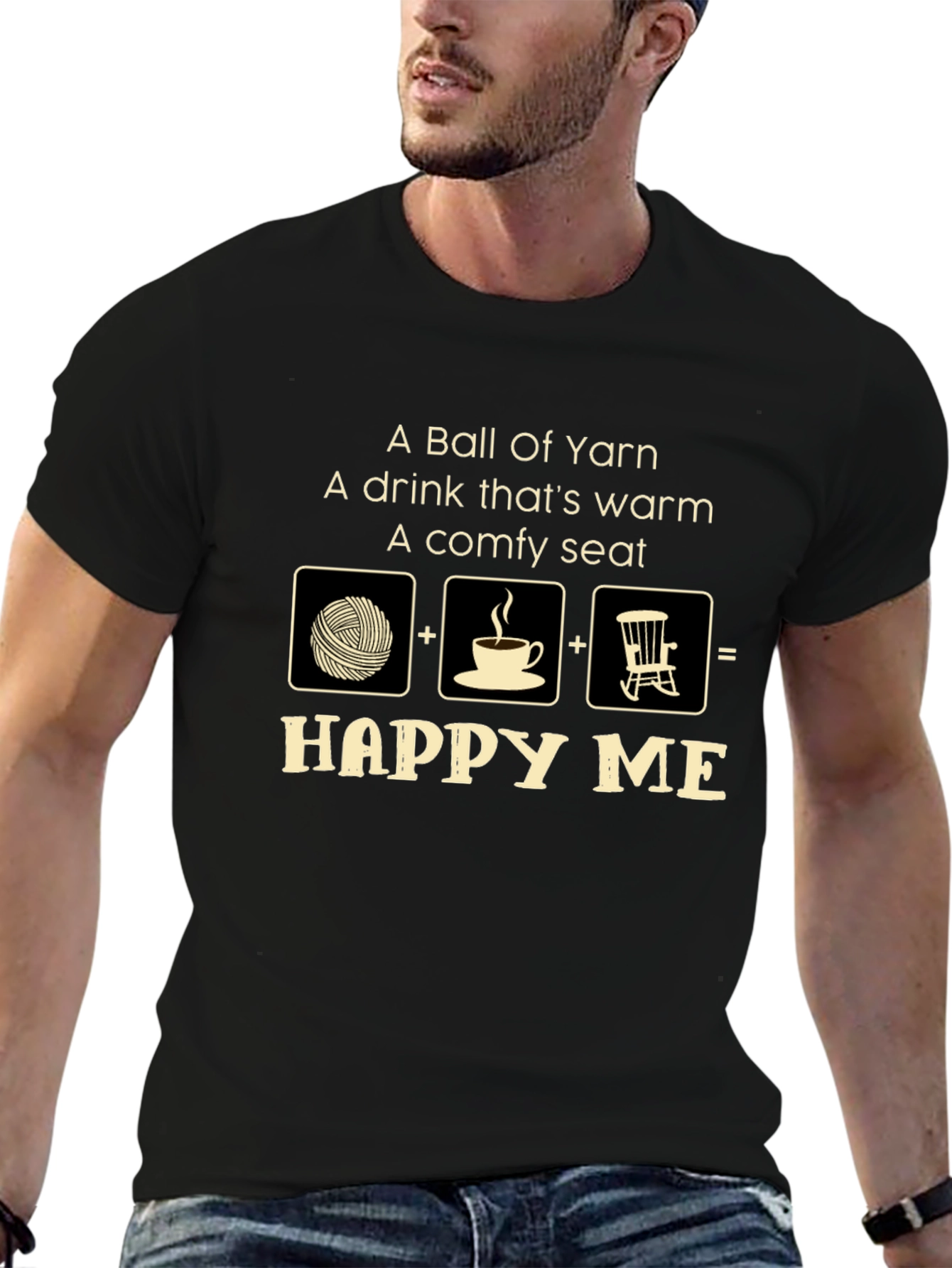 Black Happy Me Yarn Lover T-Shirt view 6