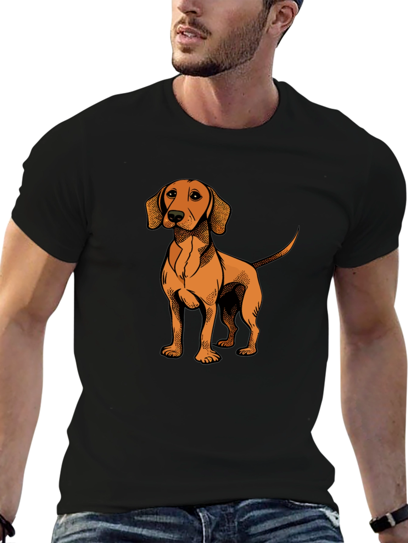 Black Dog Graphic T-Shirt - Men's Black Cotton Tee view 6